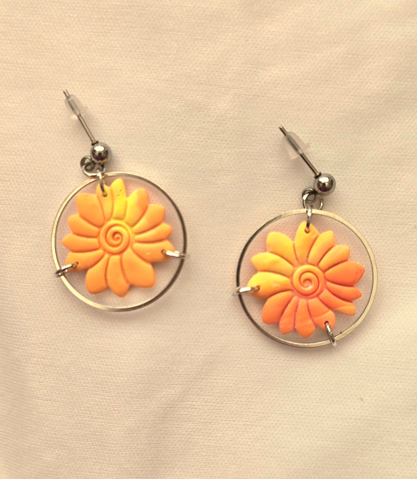 Yellow and Orange Circle Sunflower Earrings