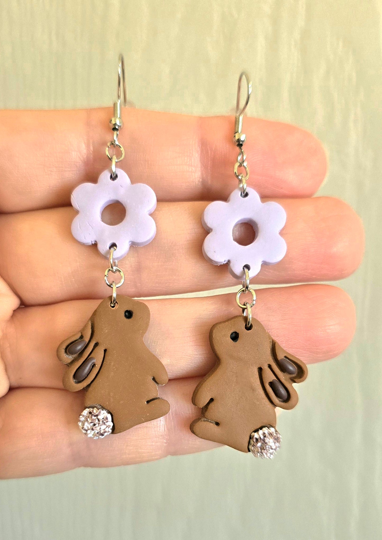 Chocolate Easter Bunny with Flower Dangle Earrings