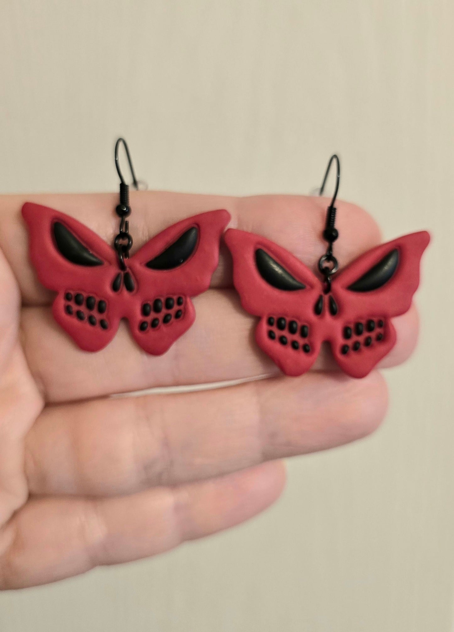 Red and Black Butterfly Skeleton Earrings