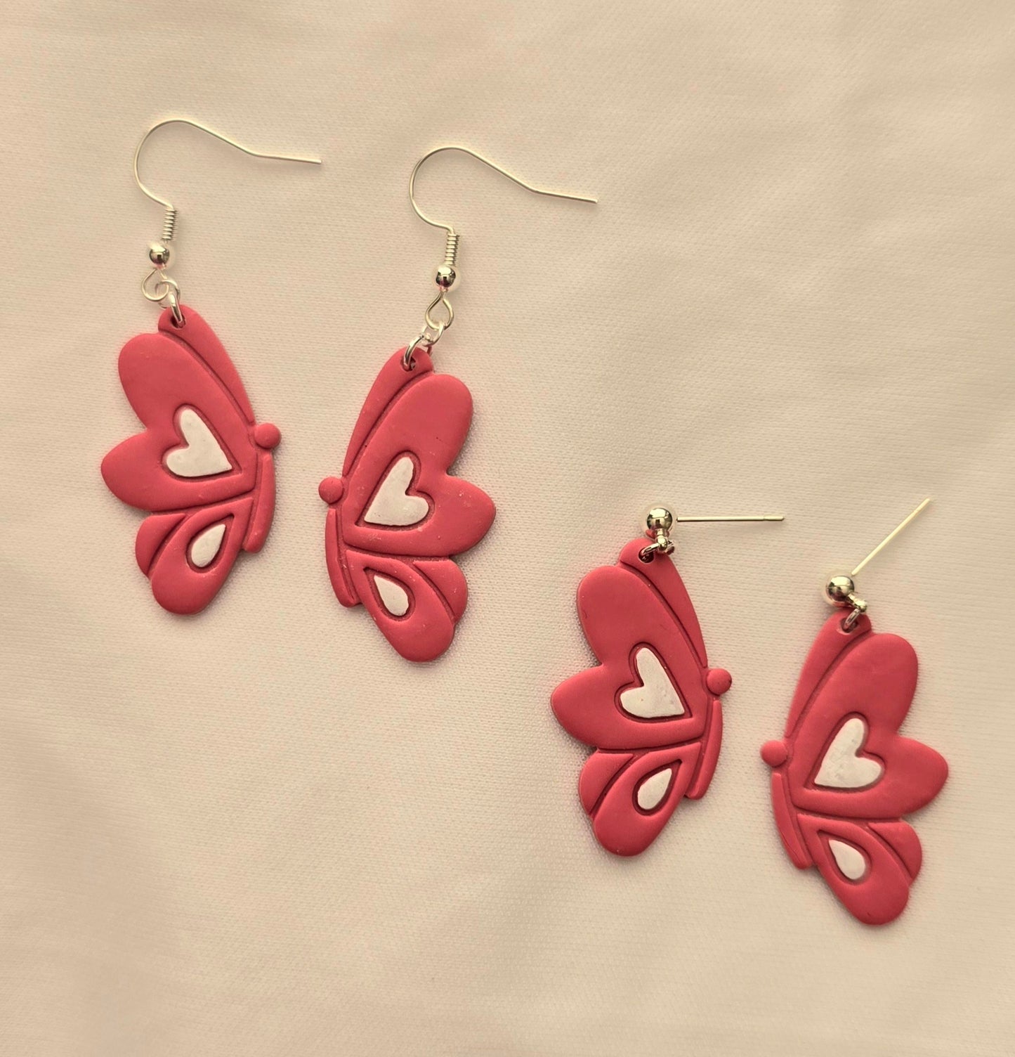 Pink Butterfly Heart Wing Earrings