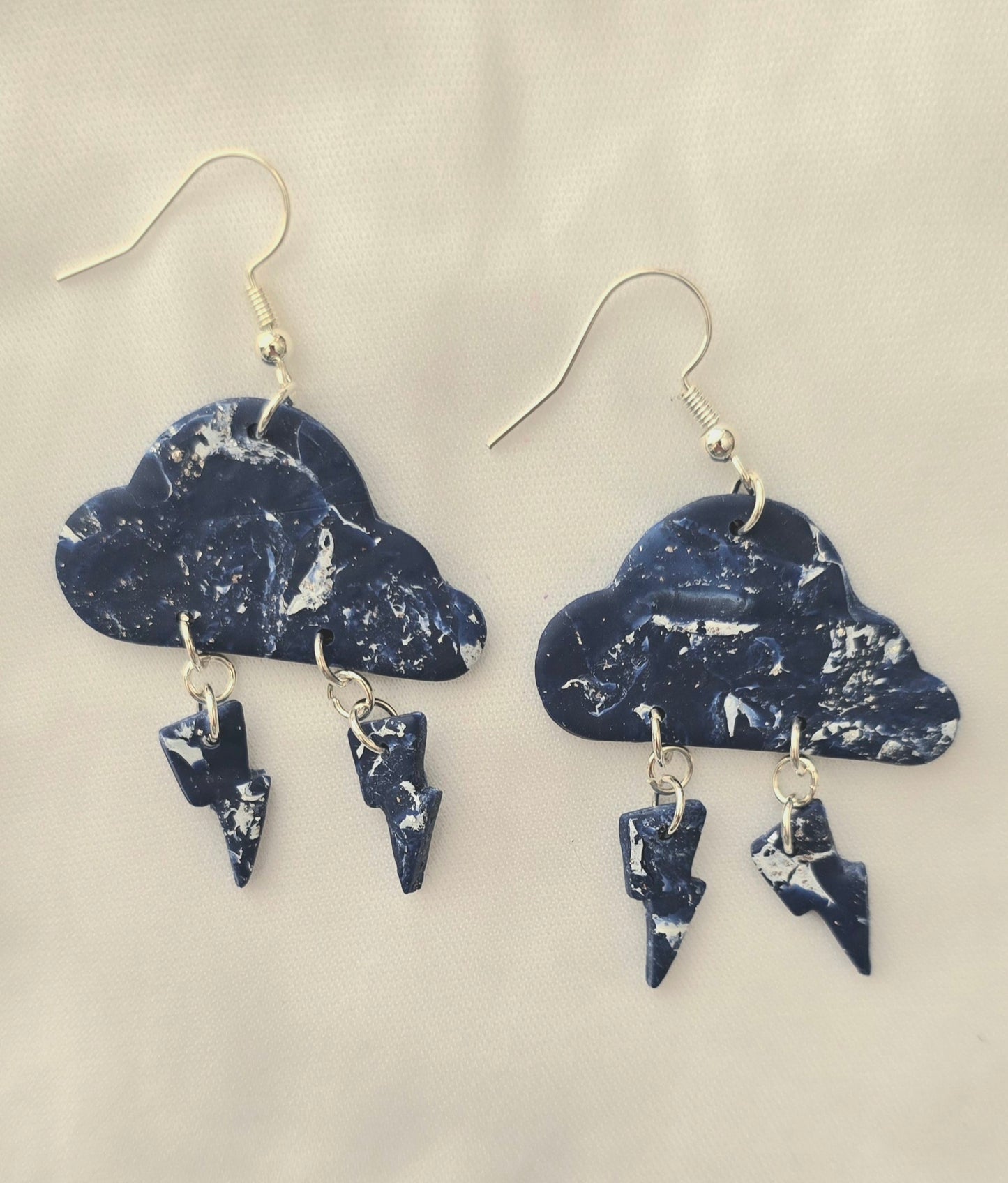 Blue and Silver Lightning Cloud Earrings