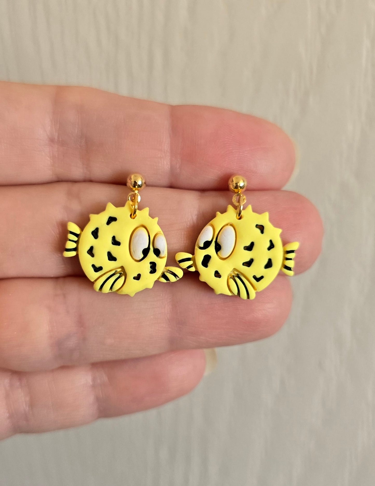 Yellow Spotted Puffer Fish Earrings