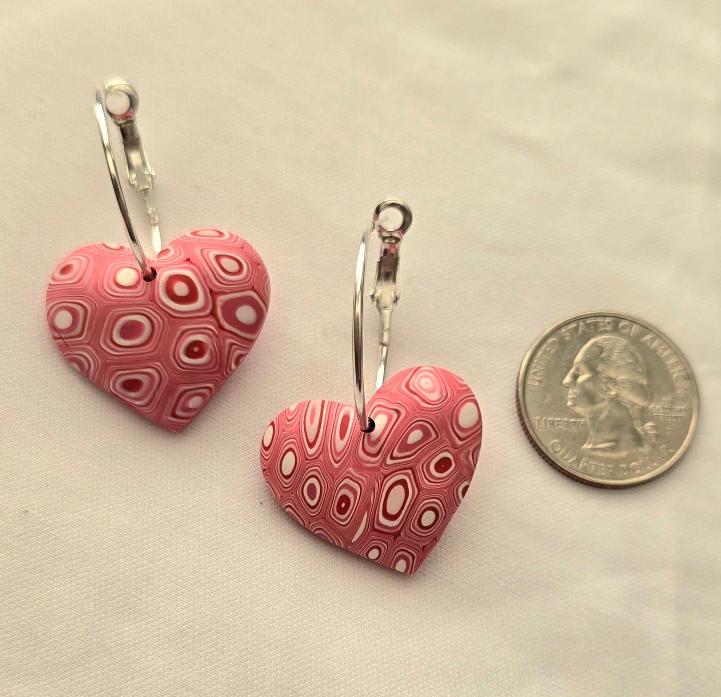Pink Puffy Heart Circle Design Earrings