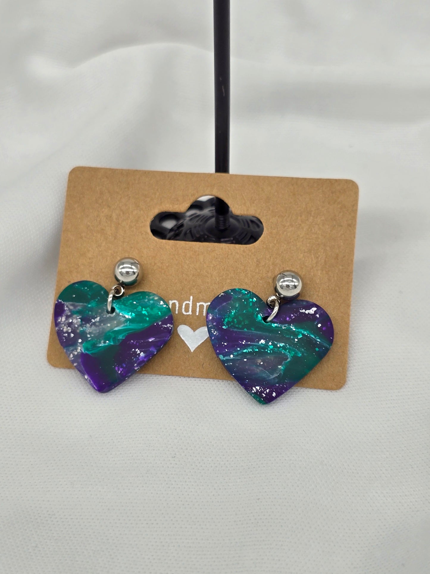 Rainbow Green Topaz Faux Mini Heart Earrings