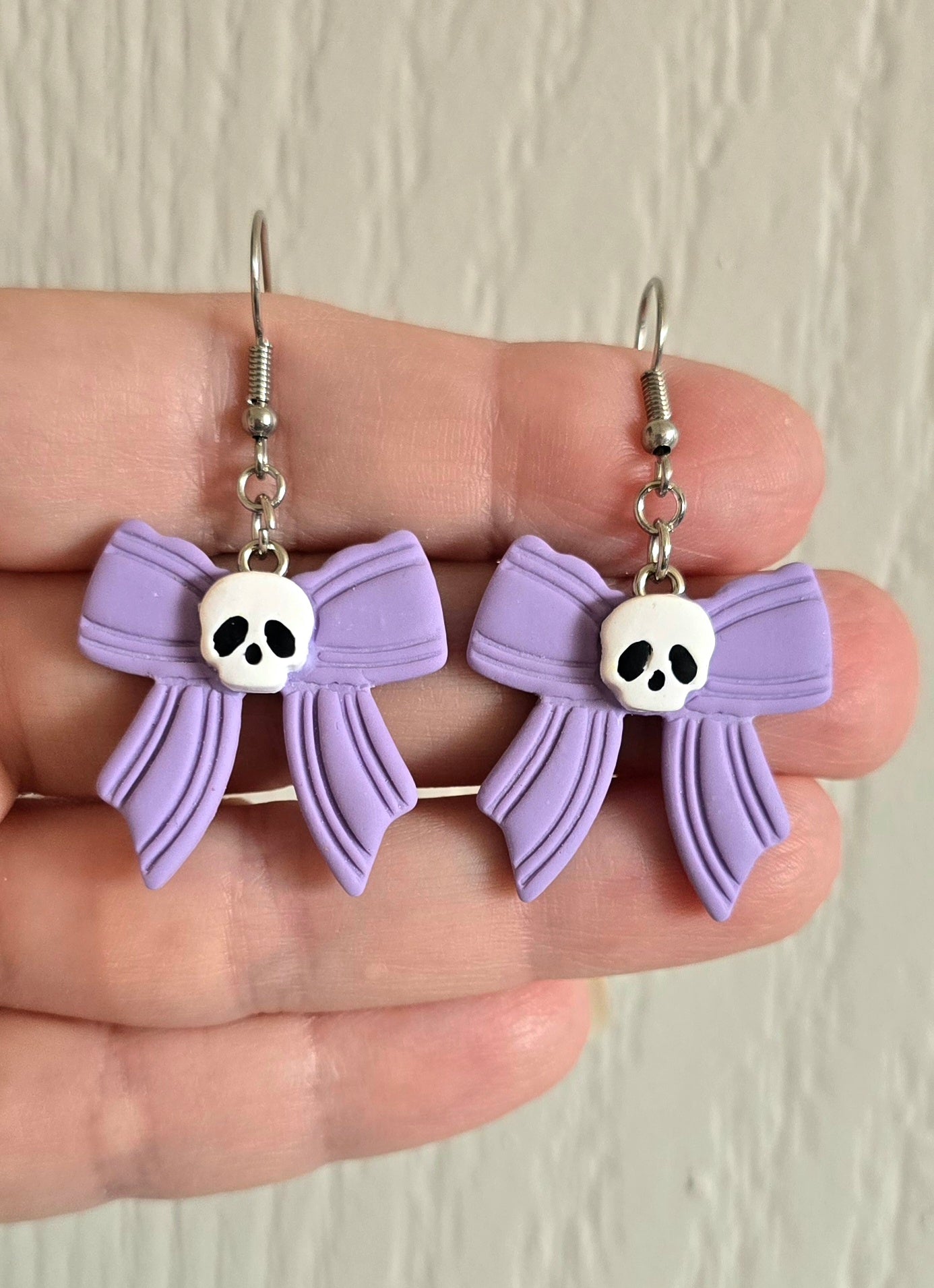 Purple Skull Bow Halloween Earrings