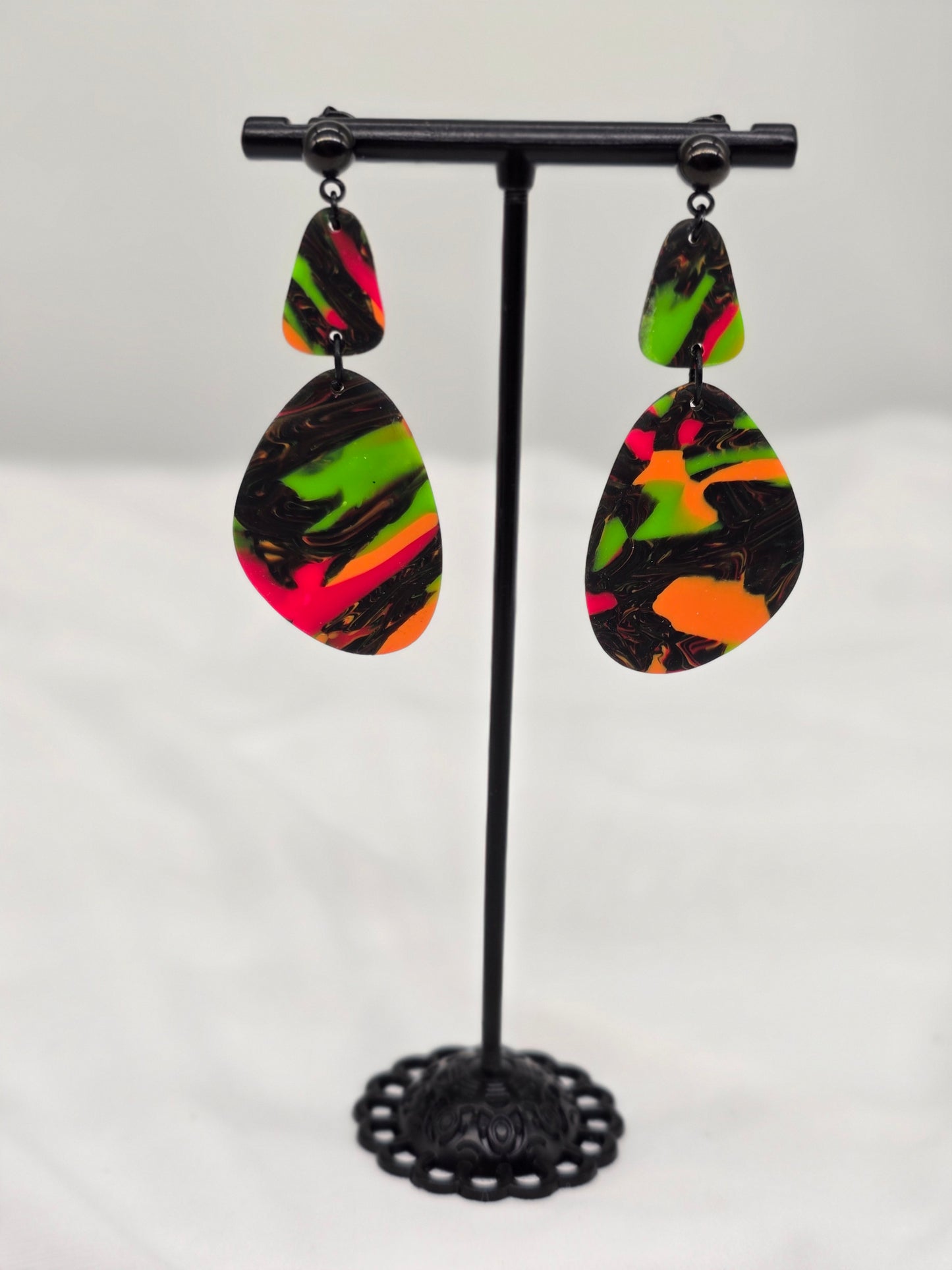 Black Neon with Neon Swirls Earrings