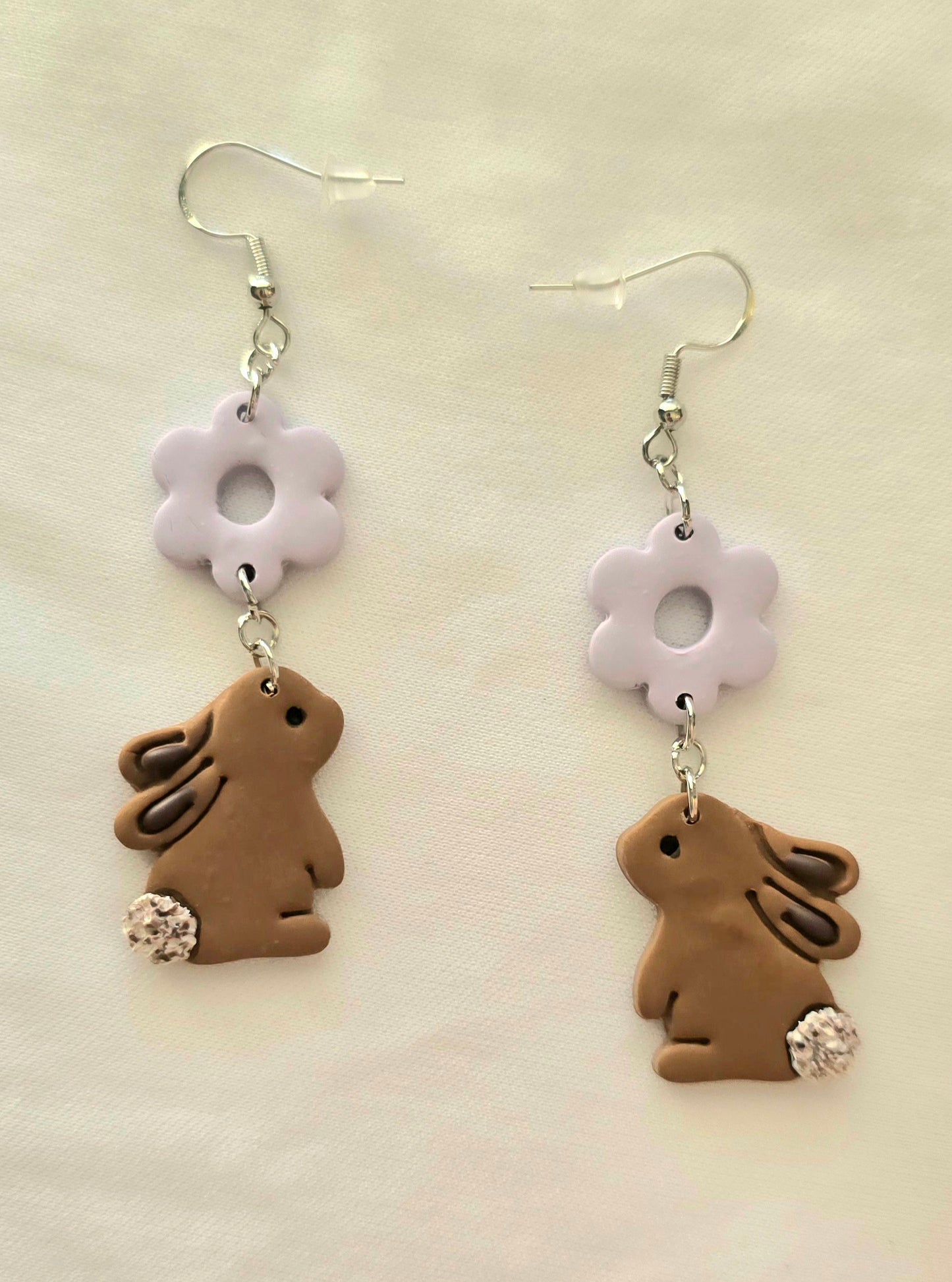 Chocolate Easter Bunny with Flower Dangle Earrings