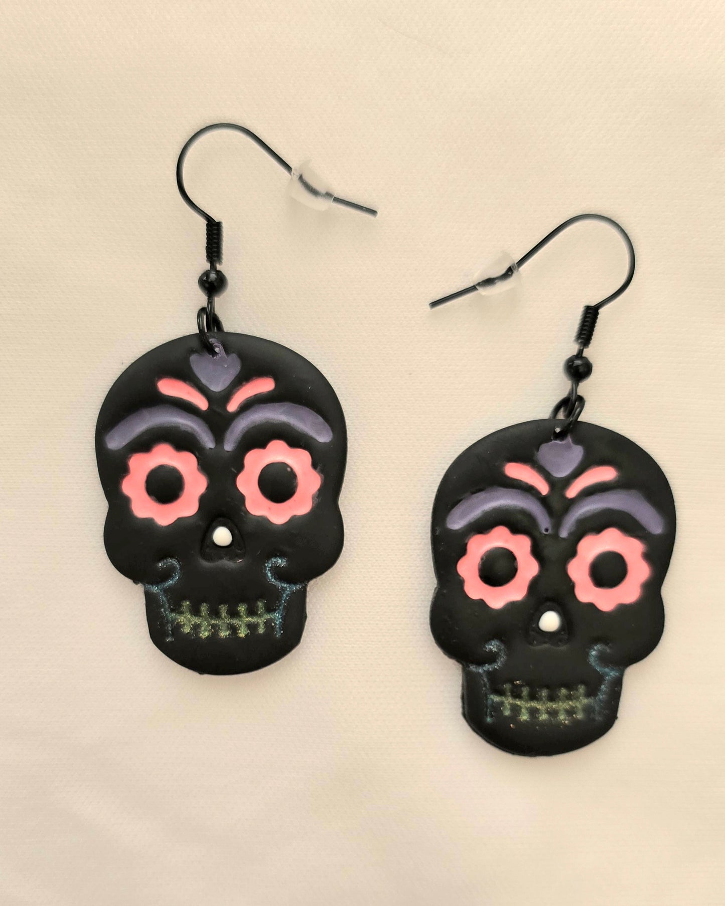 Black Sugar Skull Earrings, Style 2