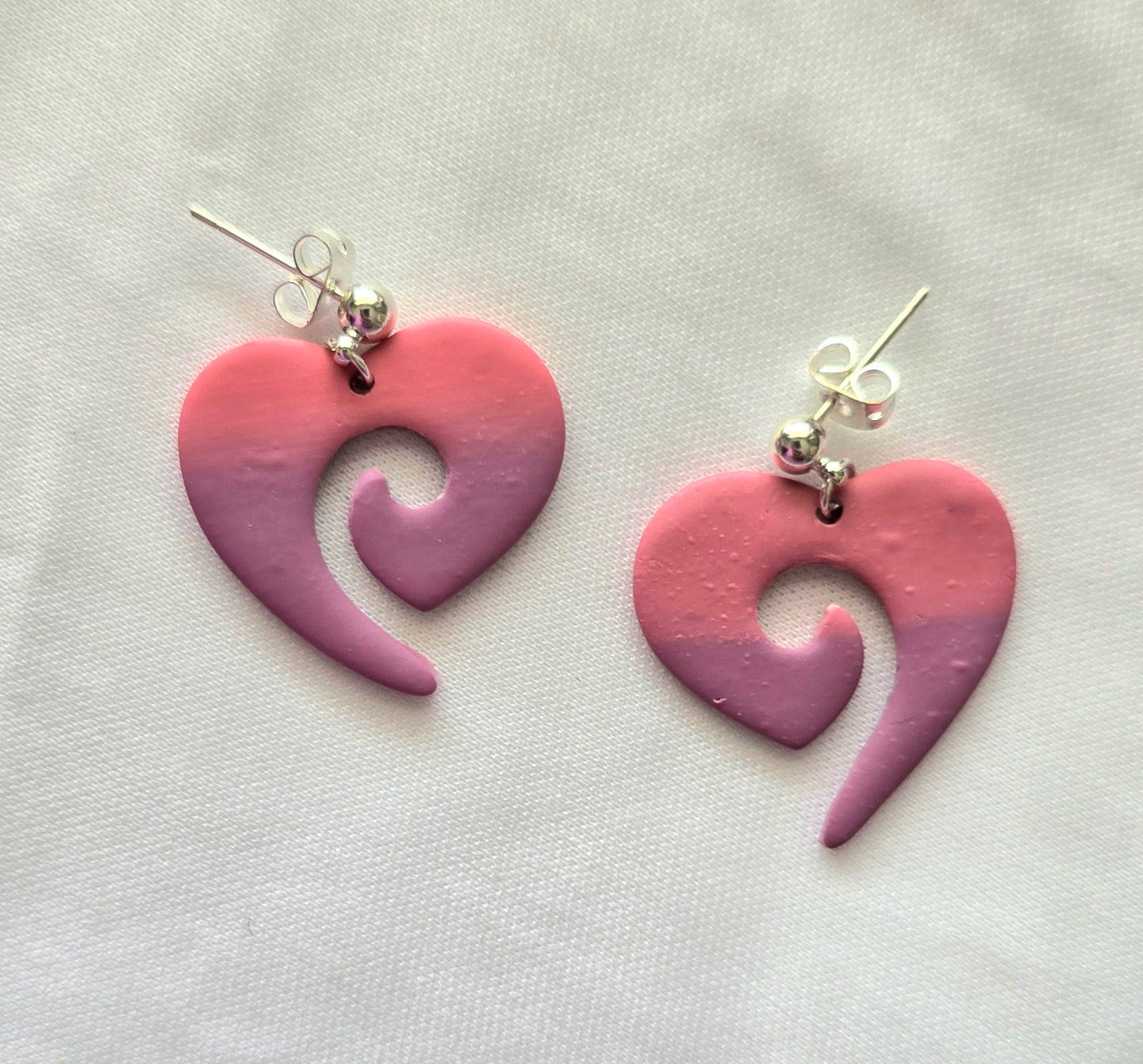 Pink and Purple Curvy Heart Earrings