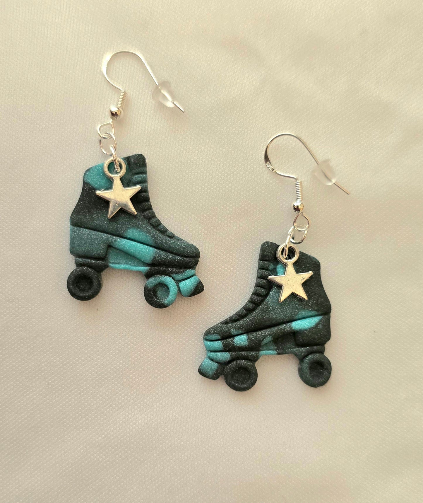 Teal and Black Retro Skate Earrings, Style 2