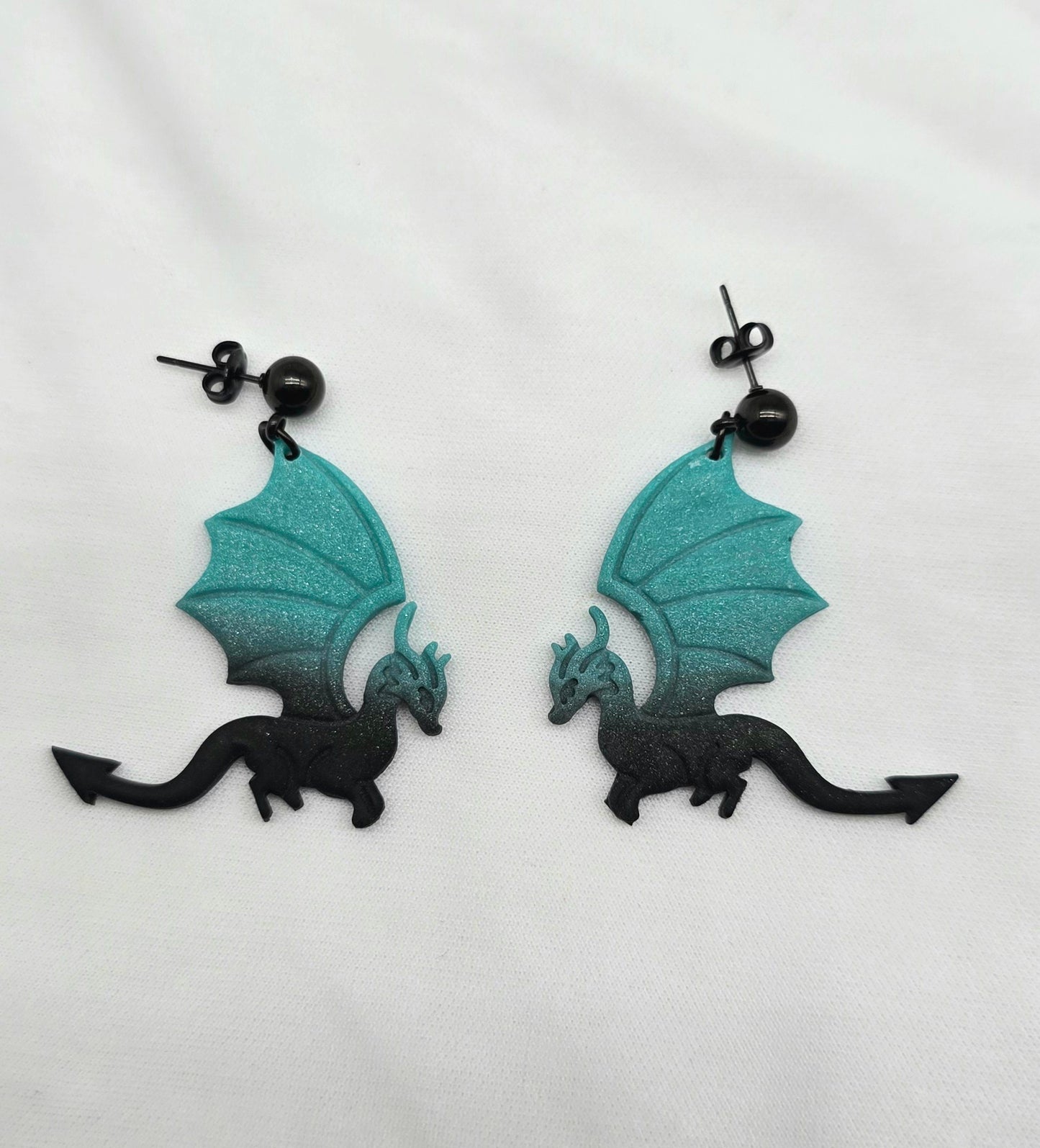 Black and Teal Dragon Earrings, Style 3