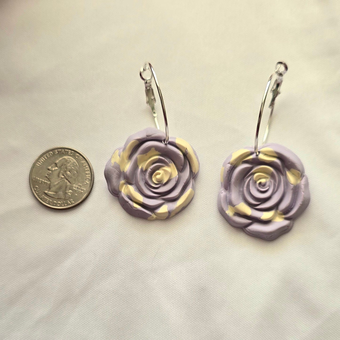 Purple and Yellow Rose Hoop Earrings