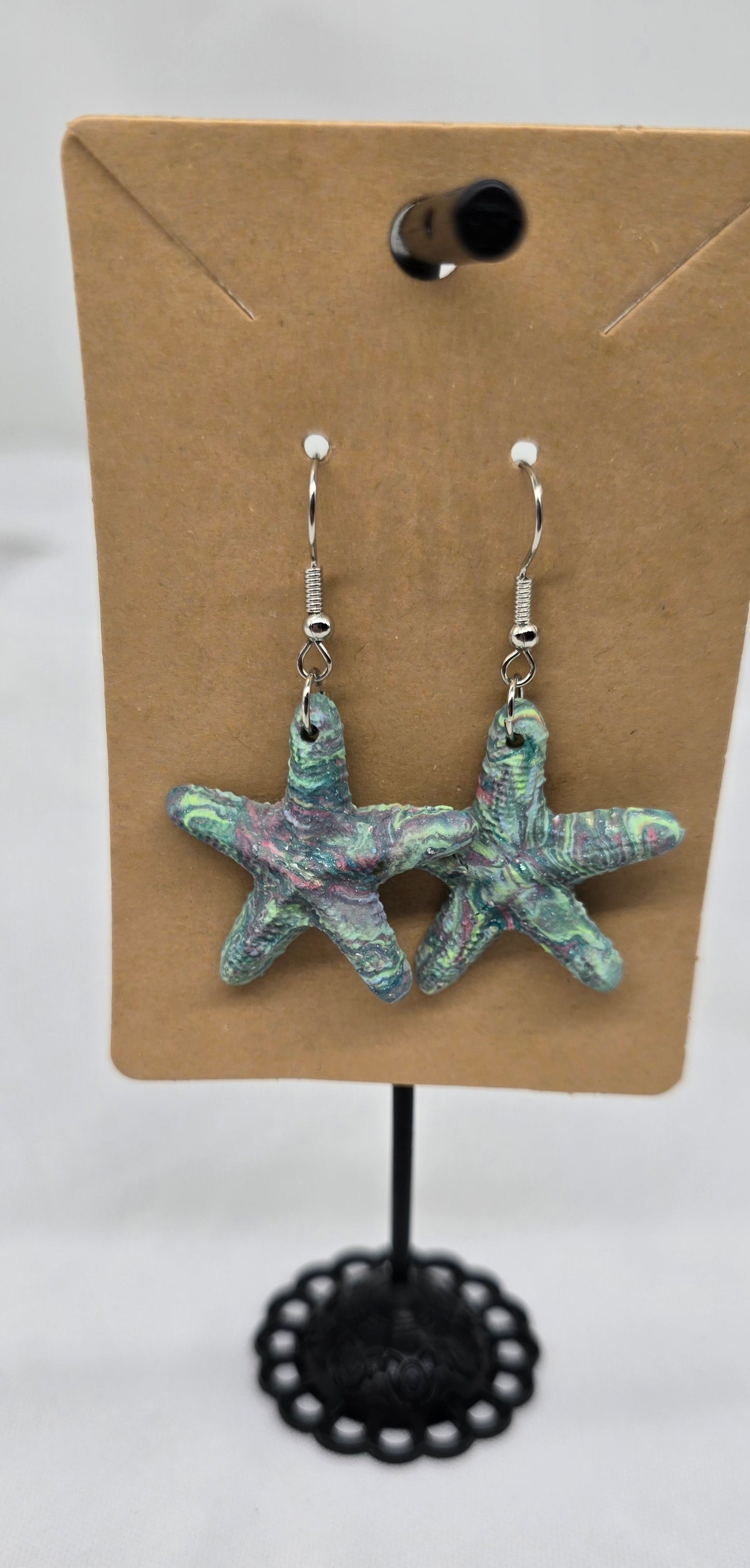Green and Pink Starfish Earrings