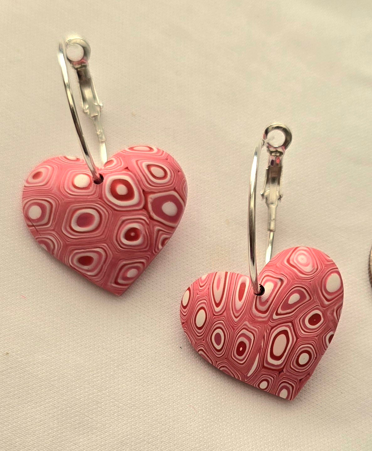 Pink Puffy Heart Circle Design Earrings