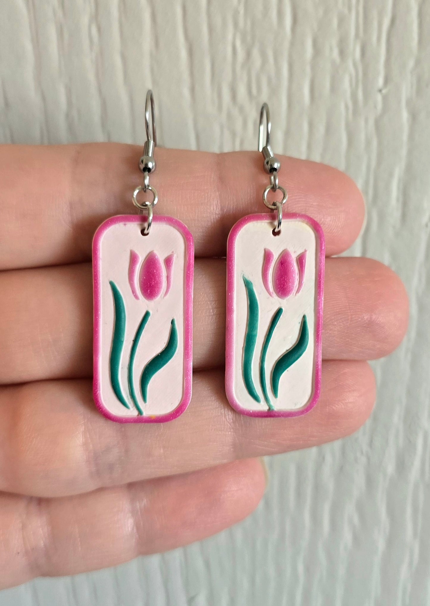 Pink Tulip Framed Dangle Earrings
