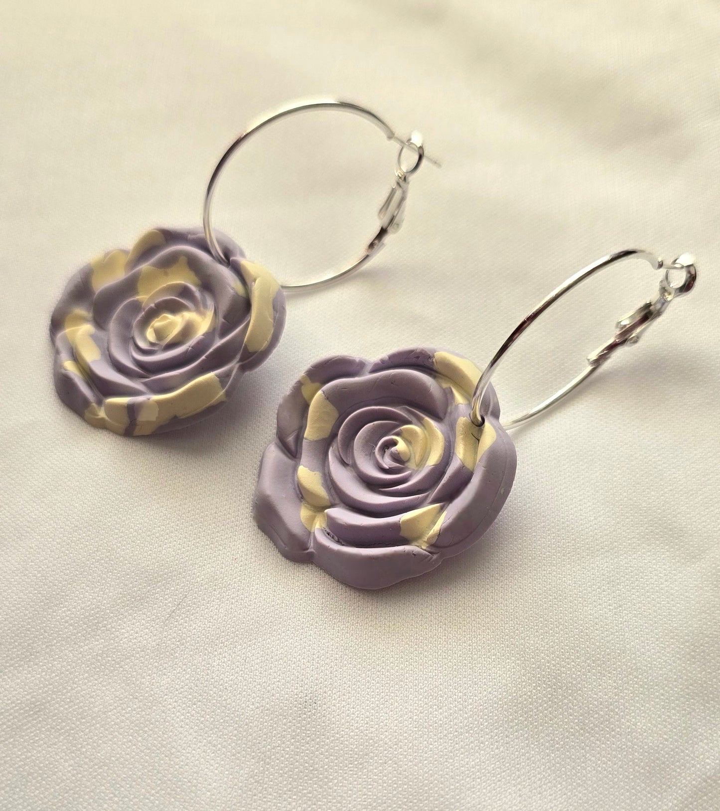 Purple and Yellow Rose Hoop Earrings