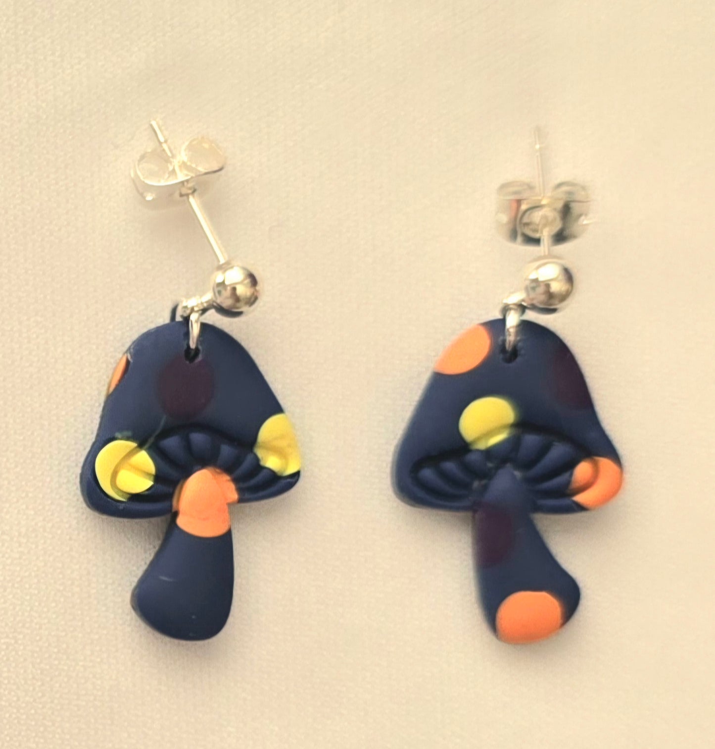 Blue Polka Dot Mushroom Small Dangle Earrings