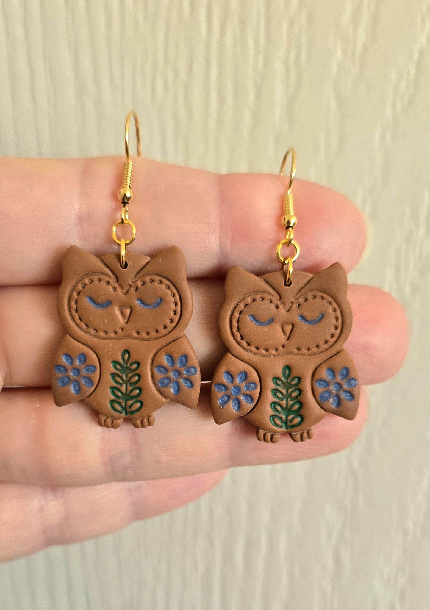 Woodland Blossom Brown Owl Earrings
