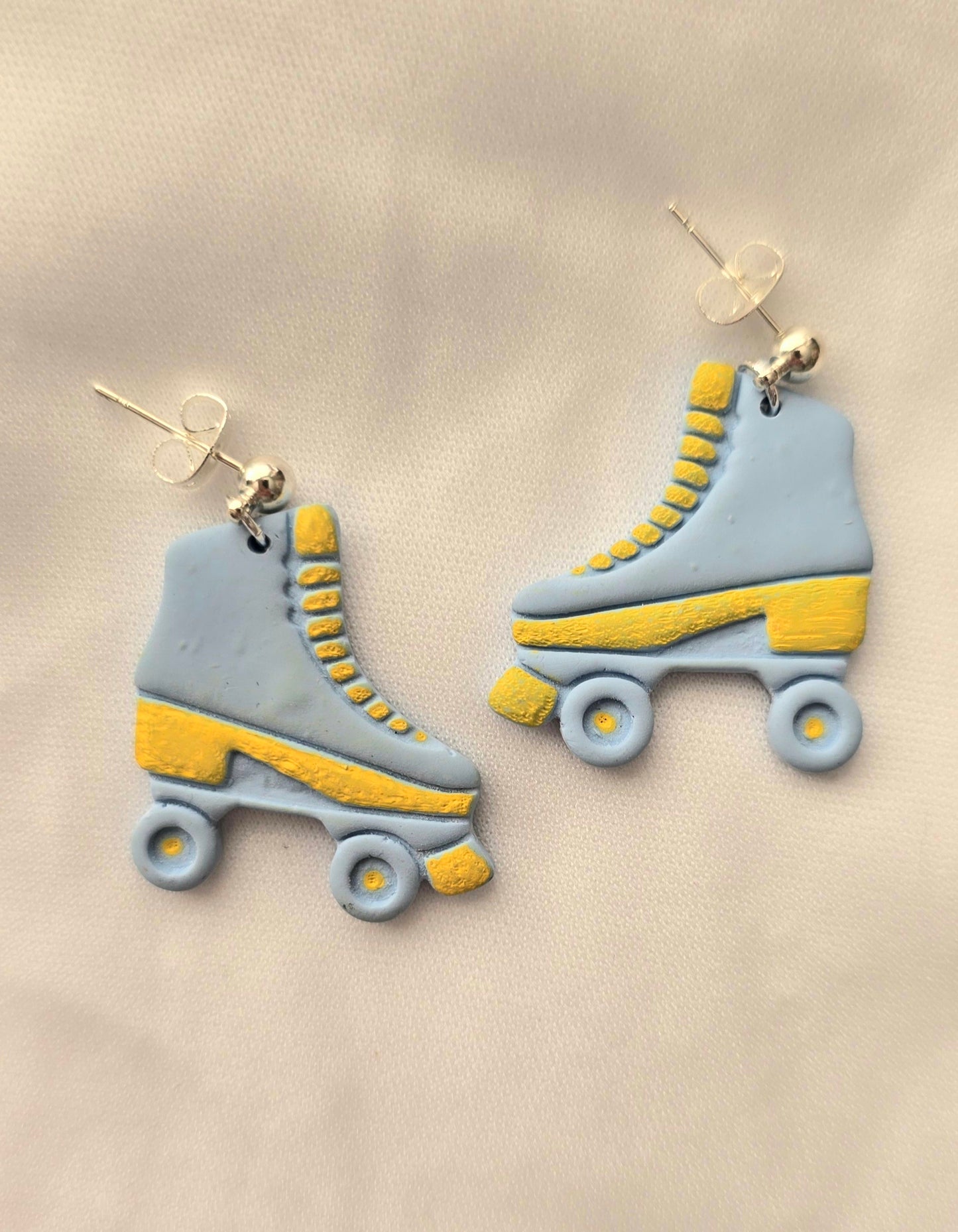 Light Blue and Yellow Retro Skate Earrings