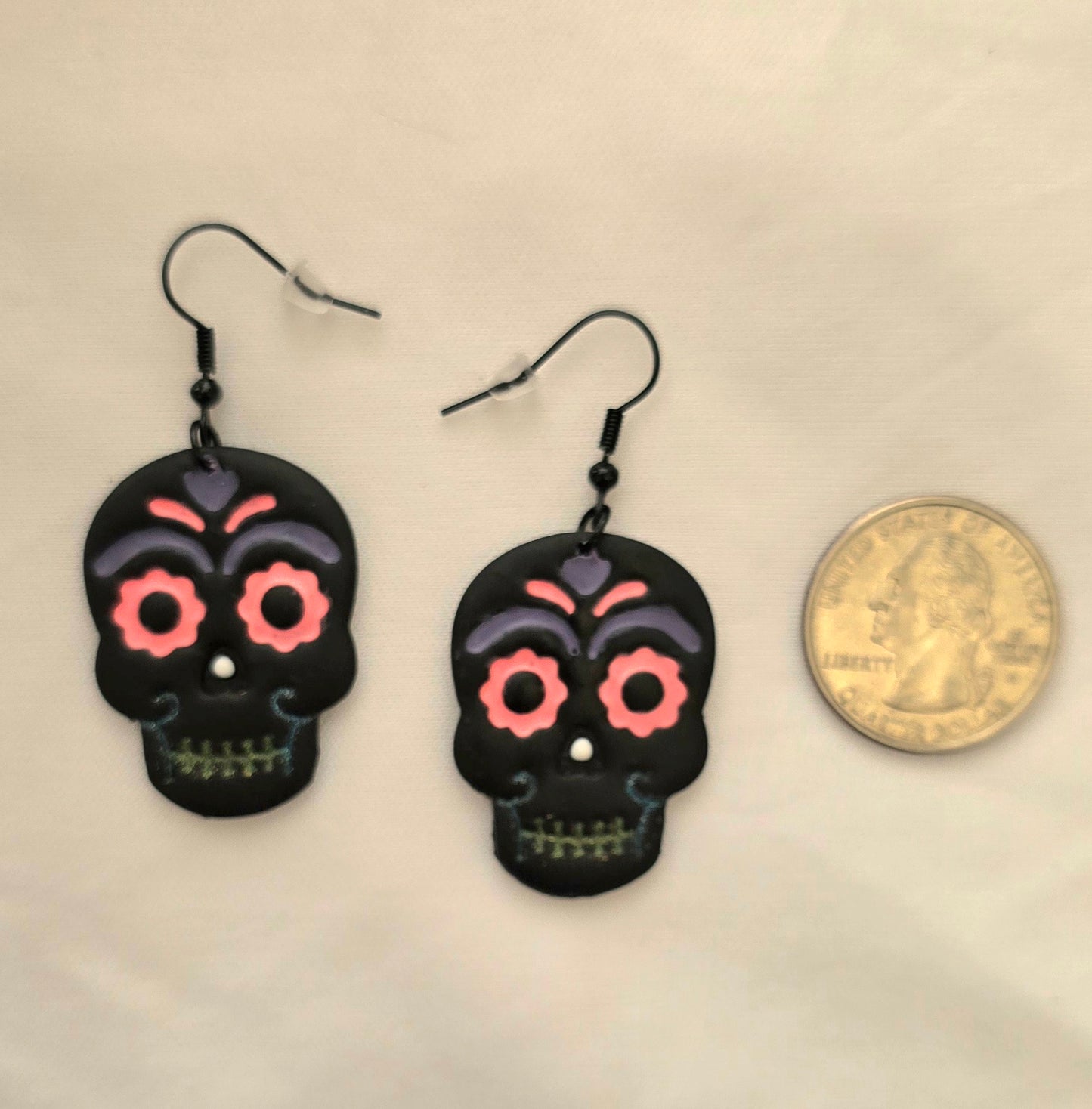 Black Sugar Skull Earrings, Style 2