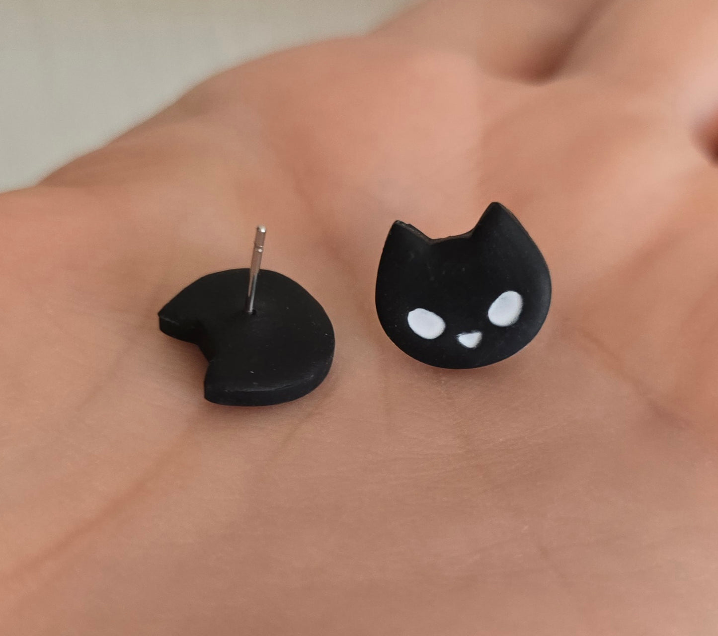 Mini Black Cat Stud Earrings
