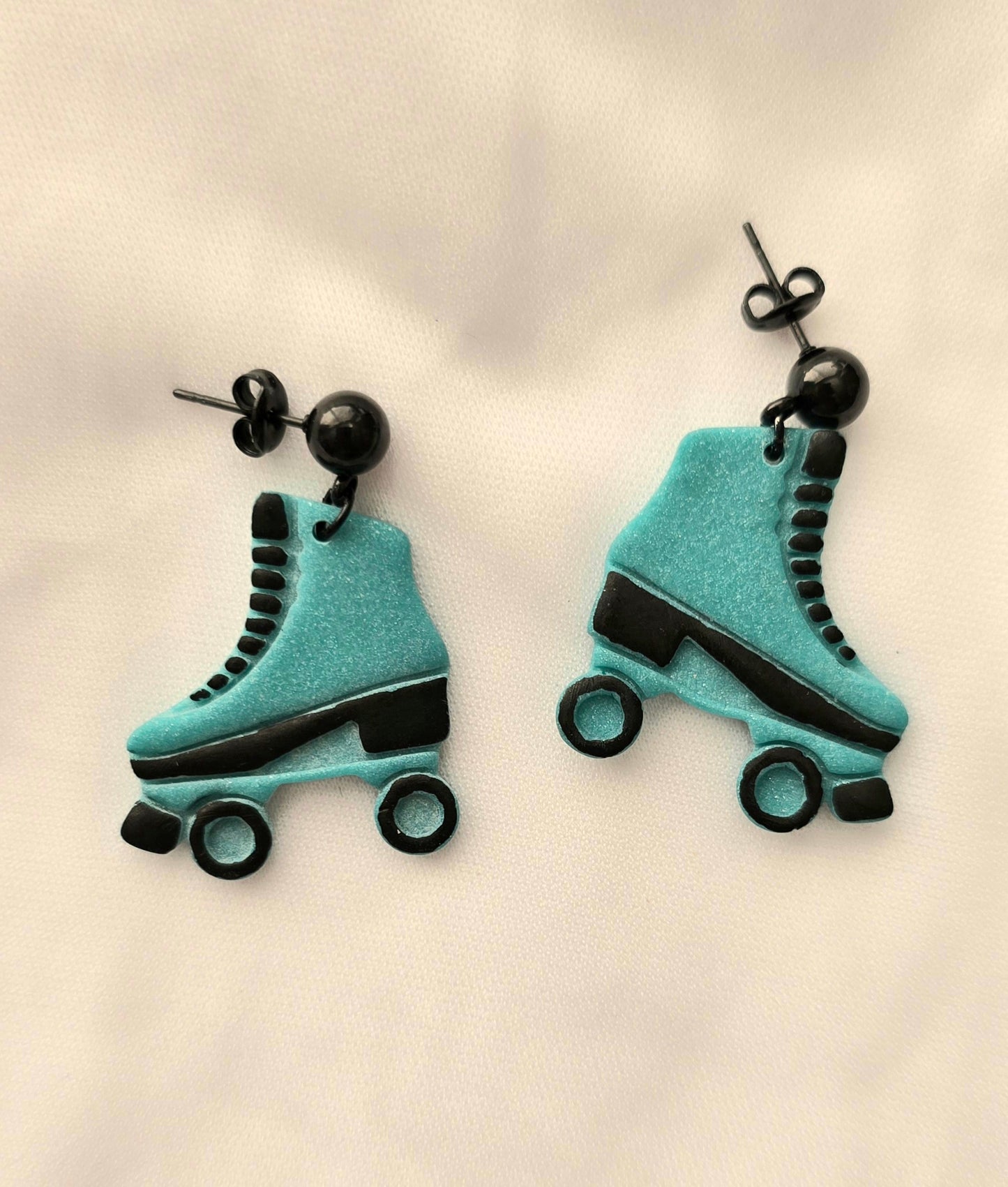 Teal and Black Retro Skate Earrings
