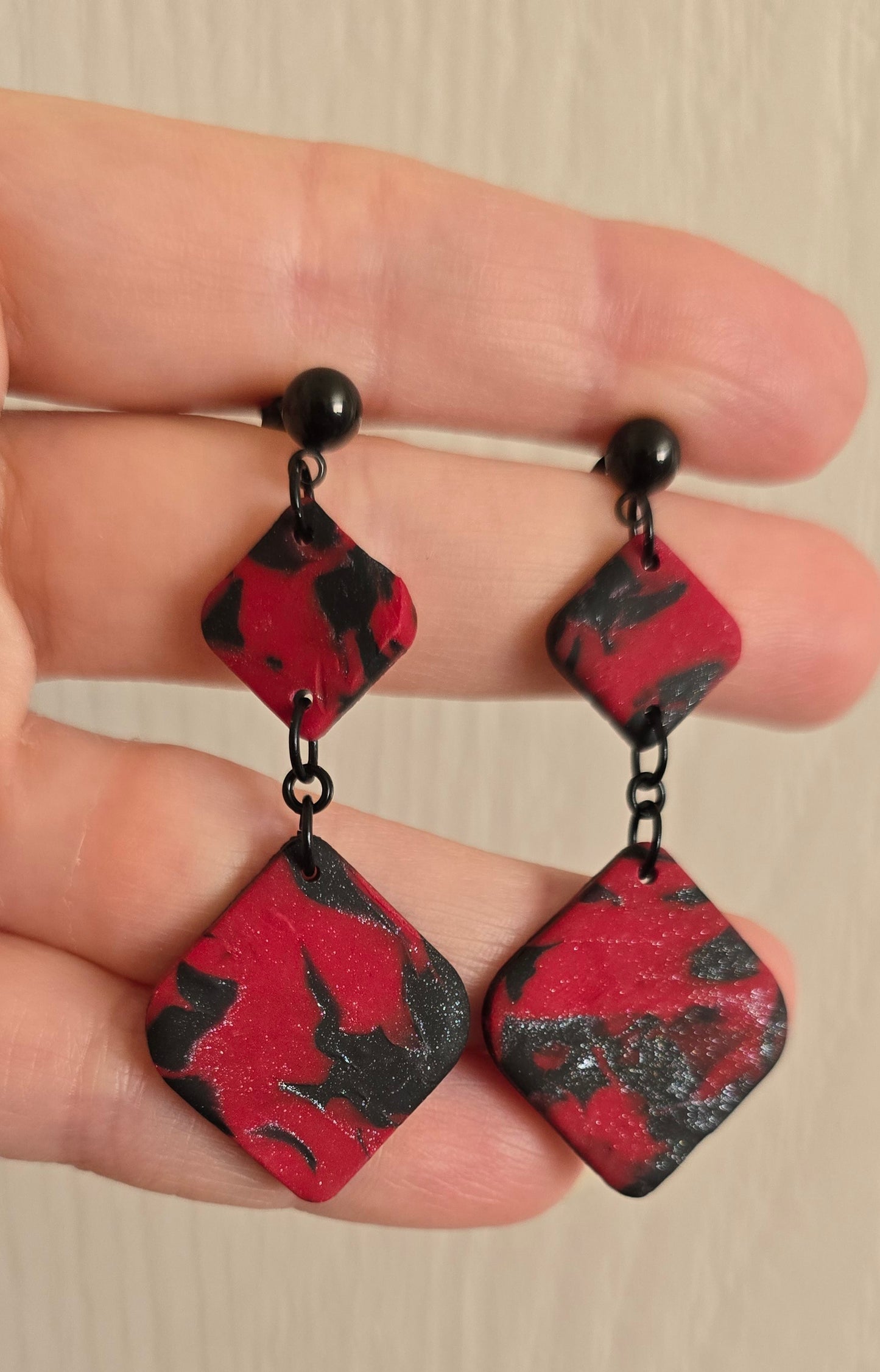 Red and Black Shimmer Square Earrings