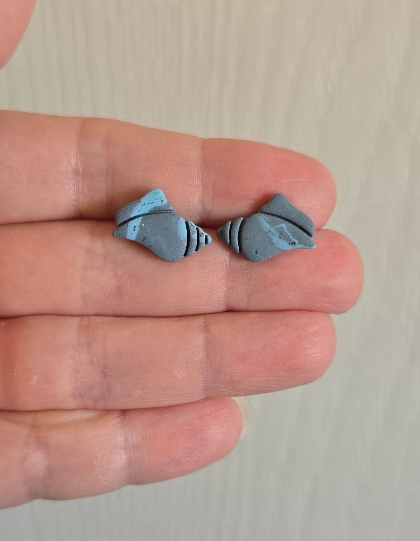 Blue and Gray Conch Shell Stud Earrings