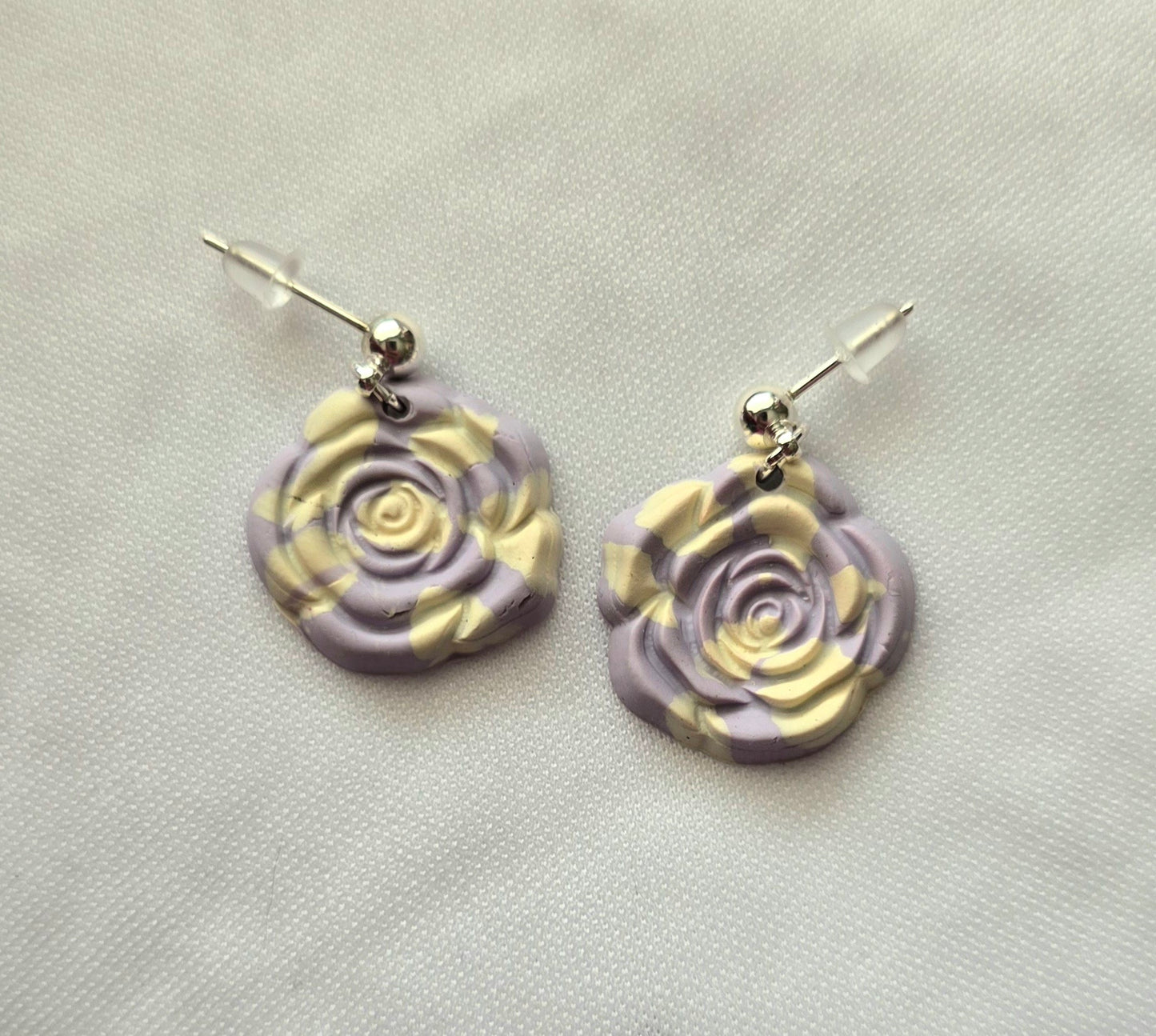 Purple and Yellow Rose Earrings