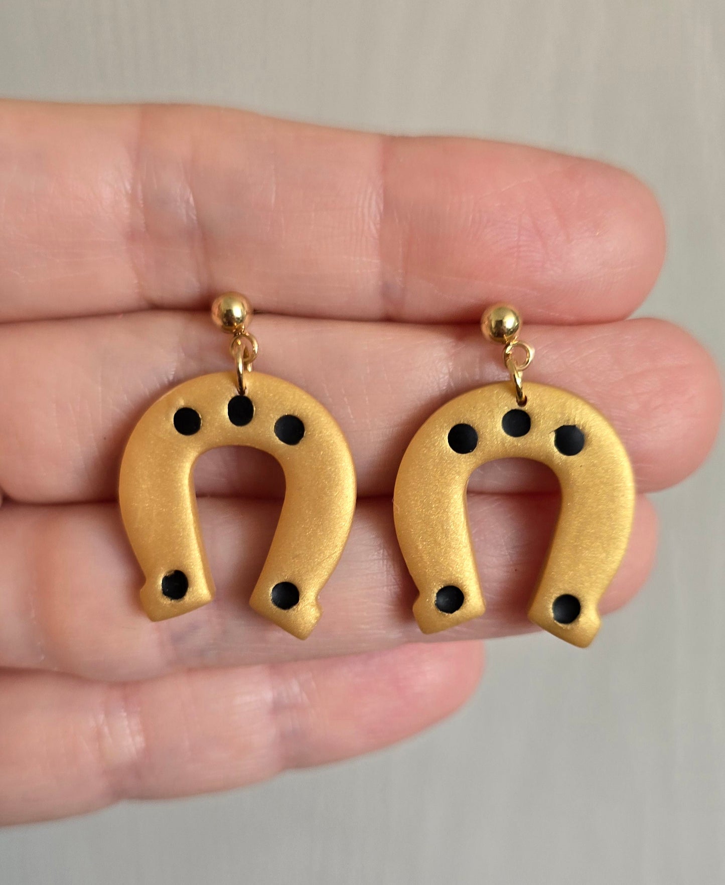 Gold Lucky Horseshoe Dangle Earrings