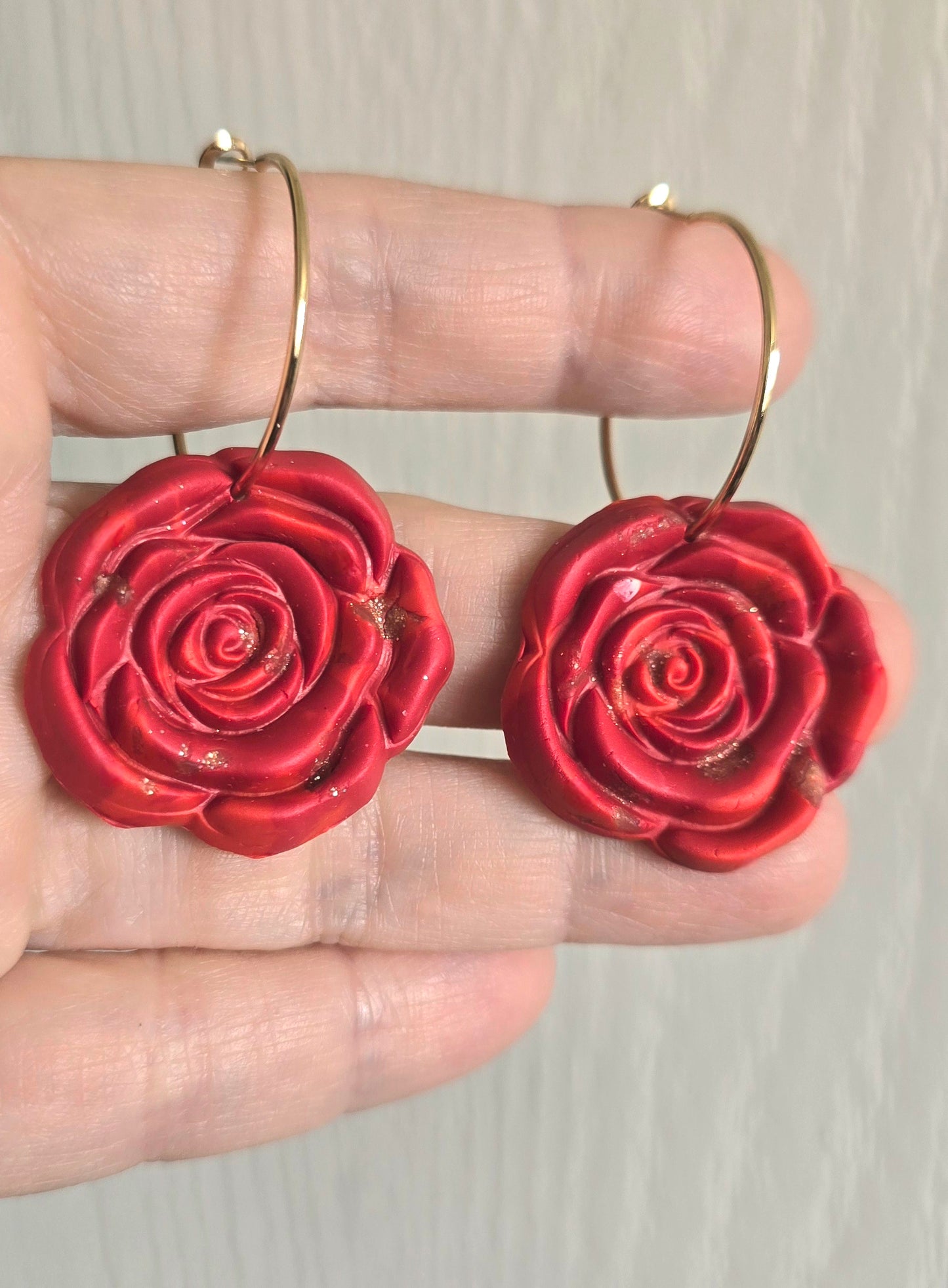 Red Rose Hoop Earrings