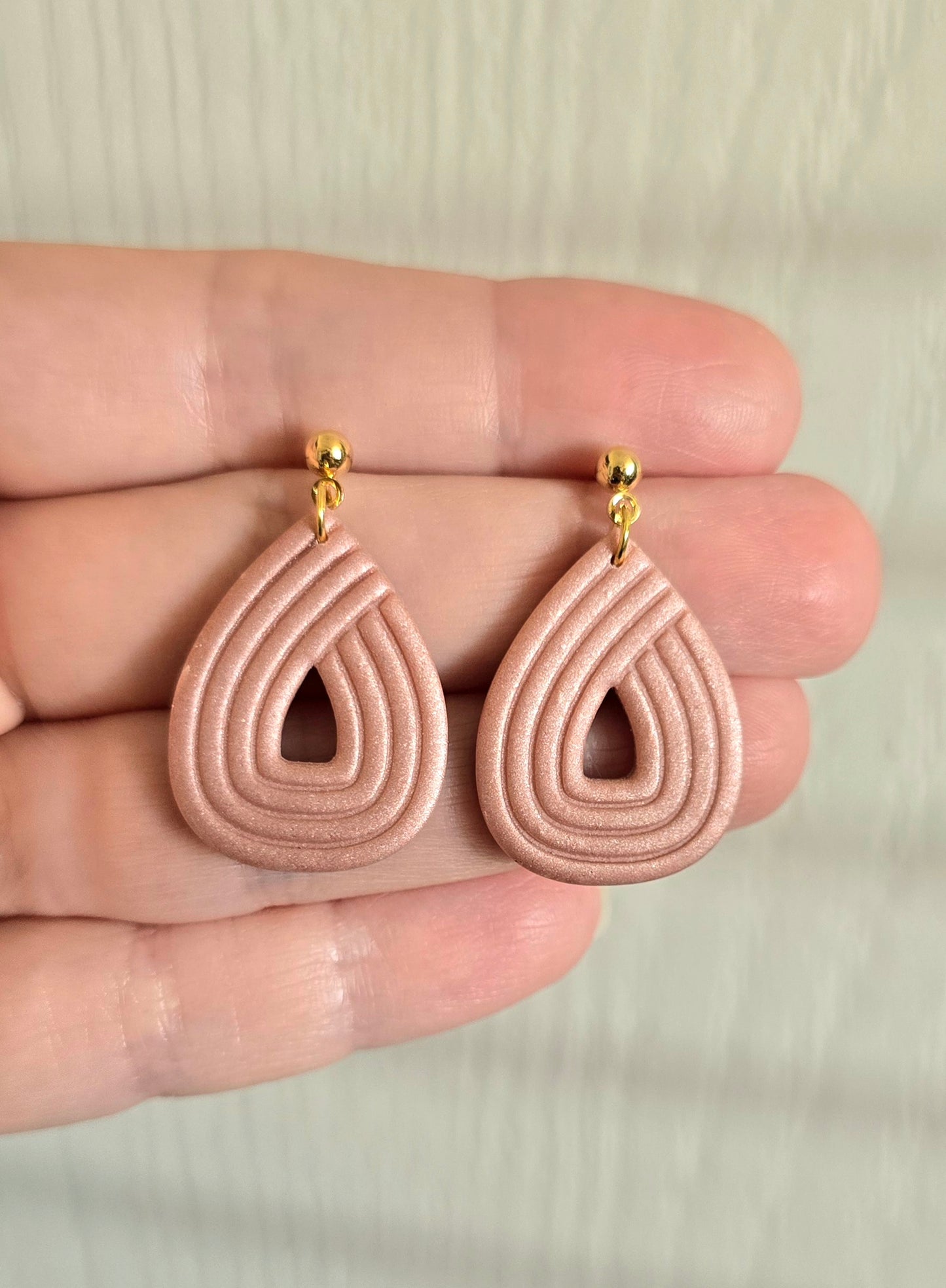 Rose Gold Embossed Teardrop Drop Earrings