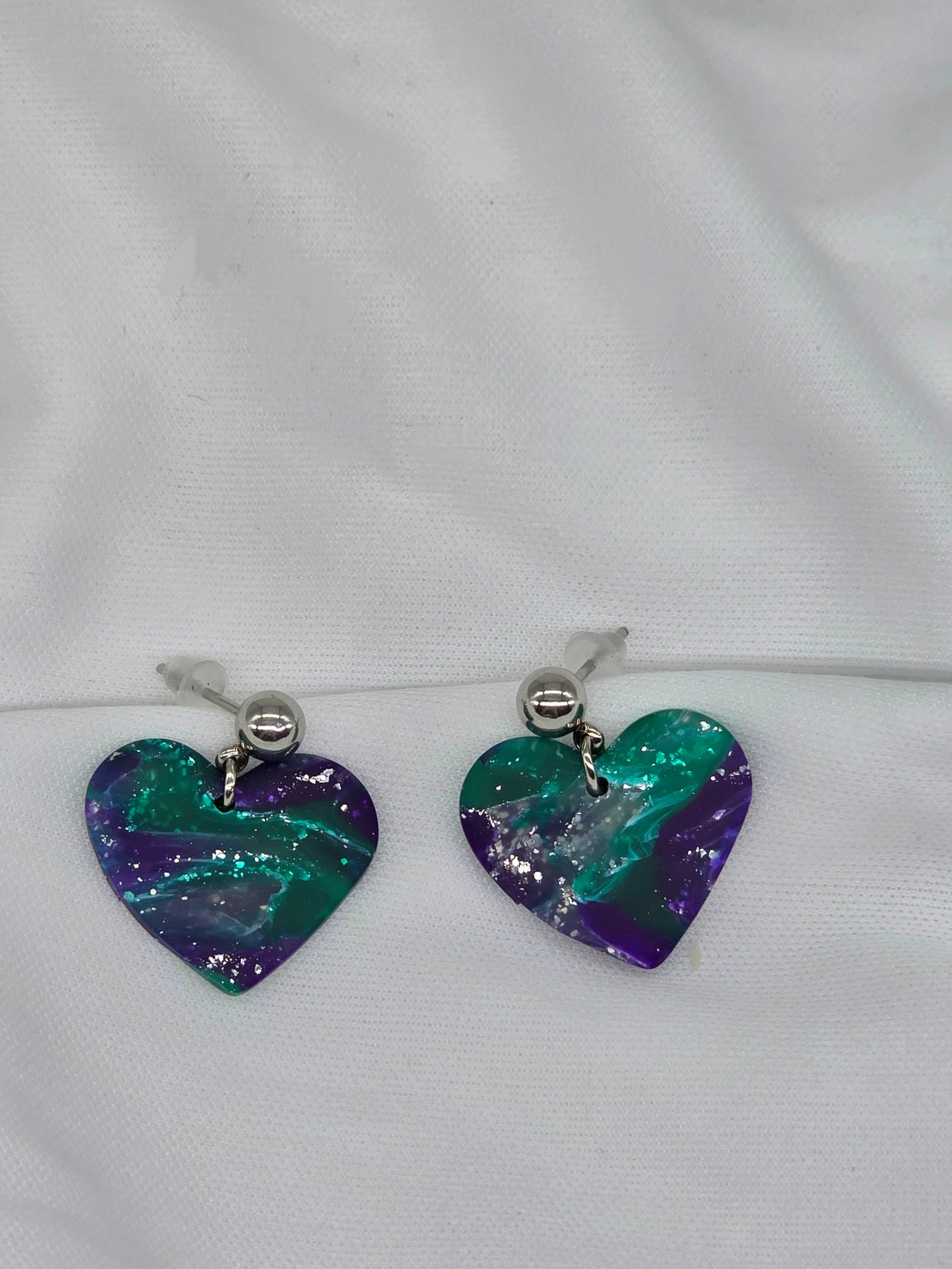 Rainbow Green Topaz Faux Mini Heart Earrings