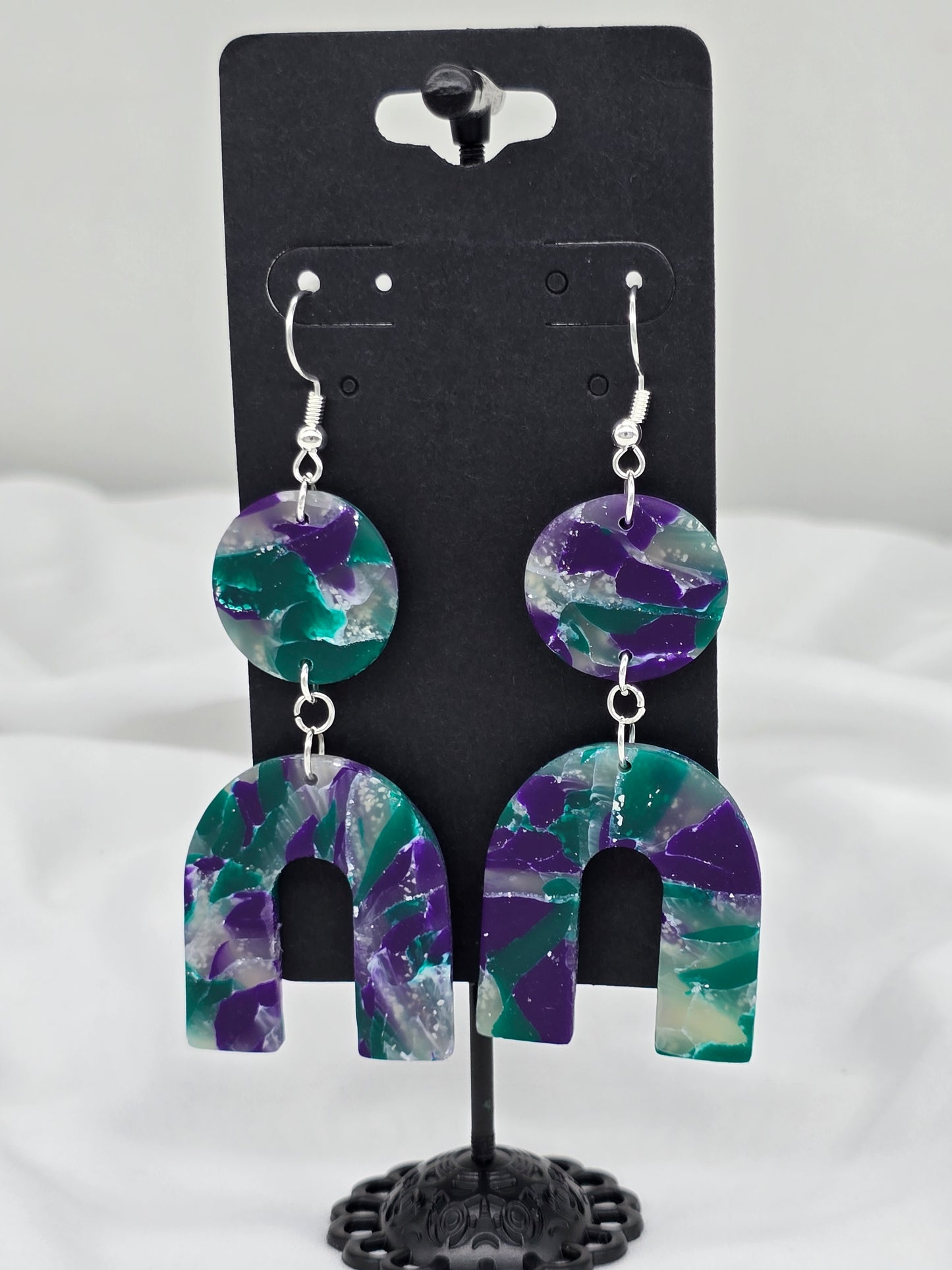 Rainbow Green Topaz Faux Arch Earrings