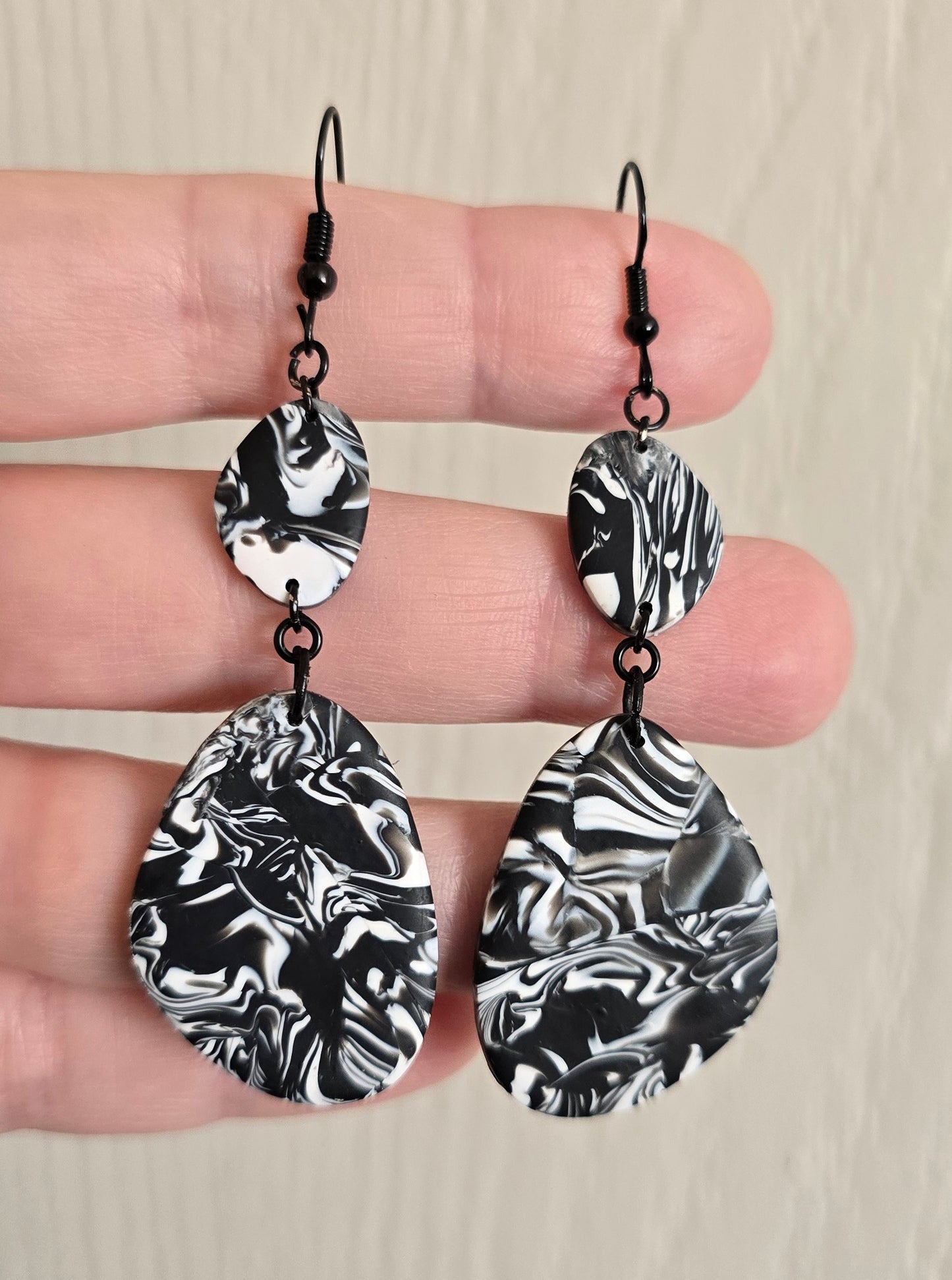 Royal Black Marble Dangle Earrings