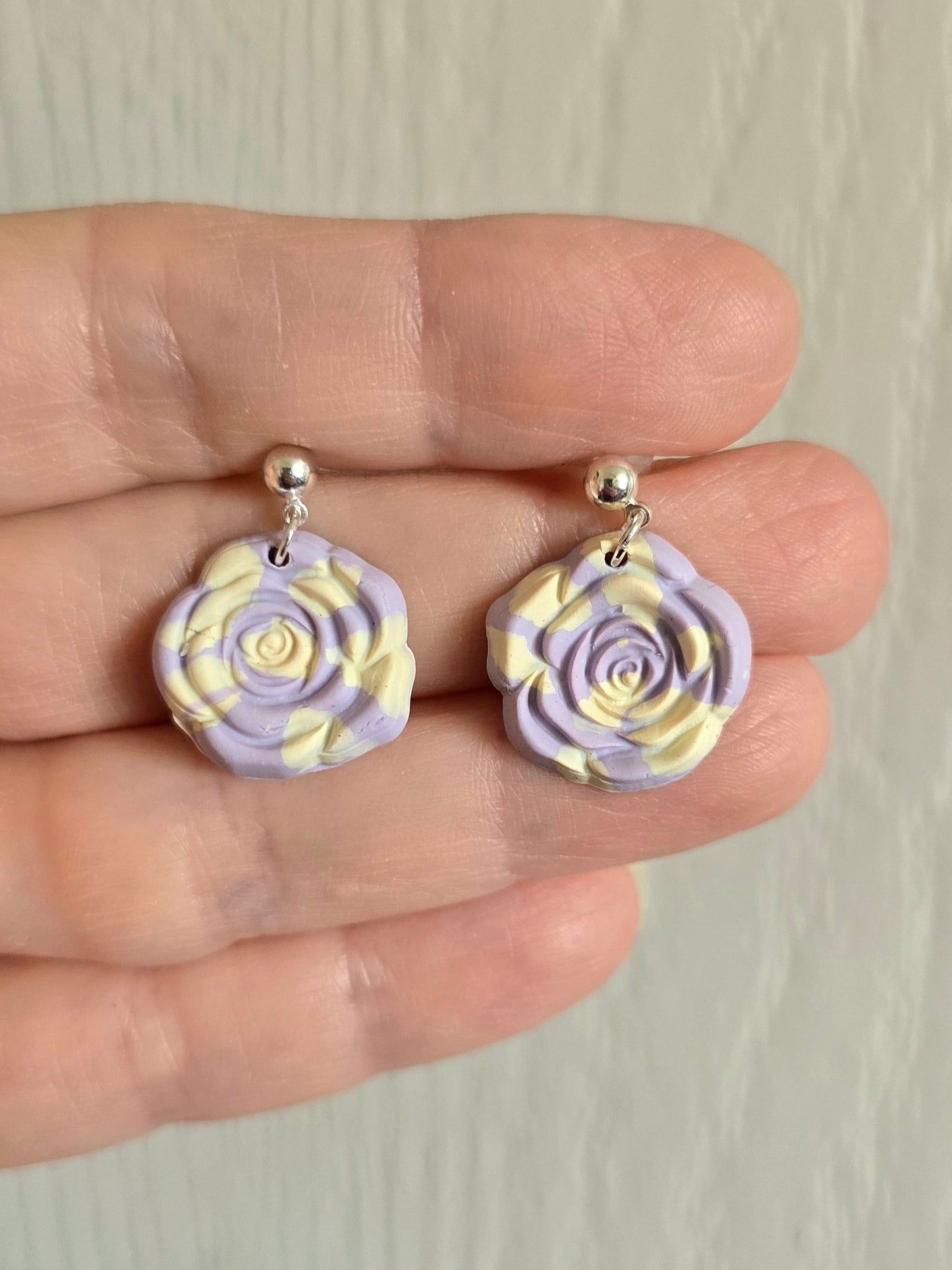 Purple and Yellow Rose Earrings