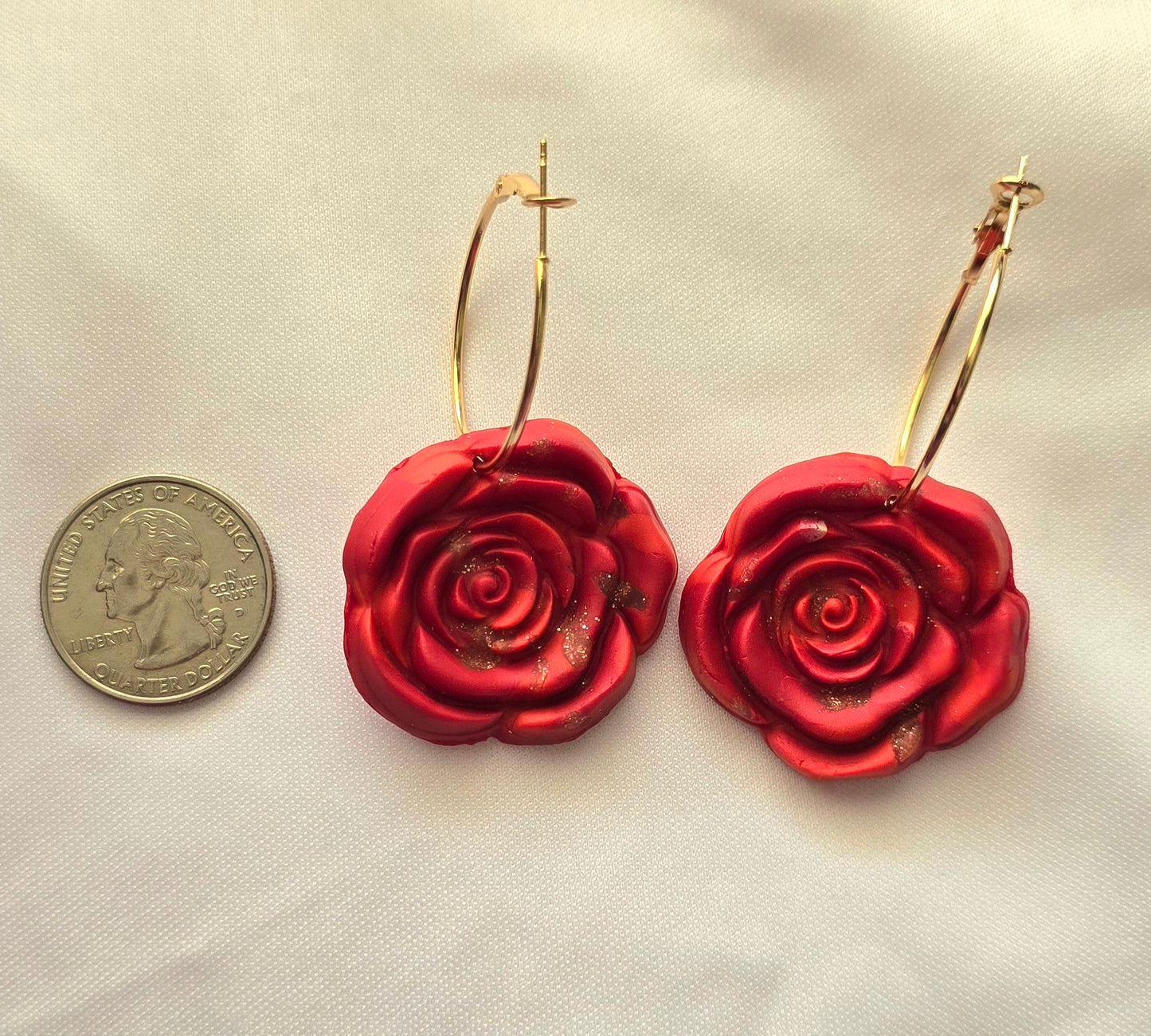 Red Rose Hoop Earrings