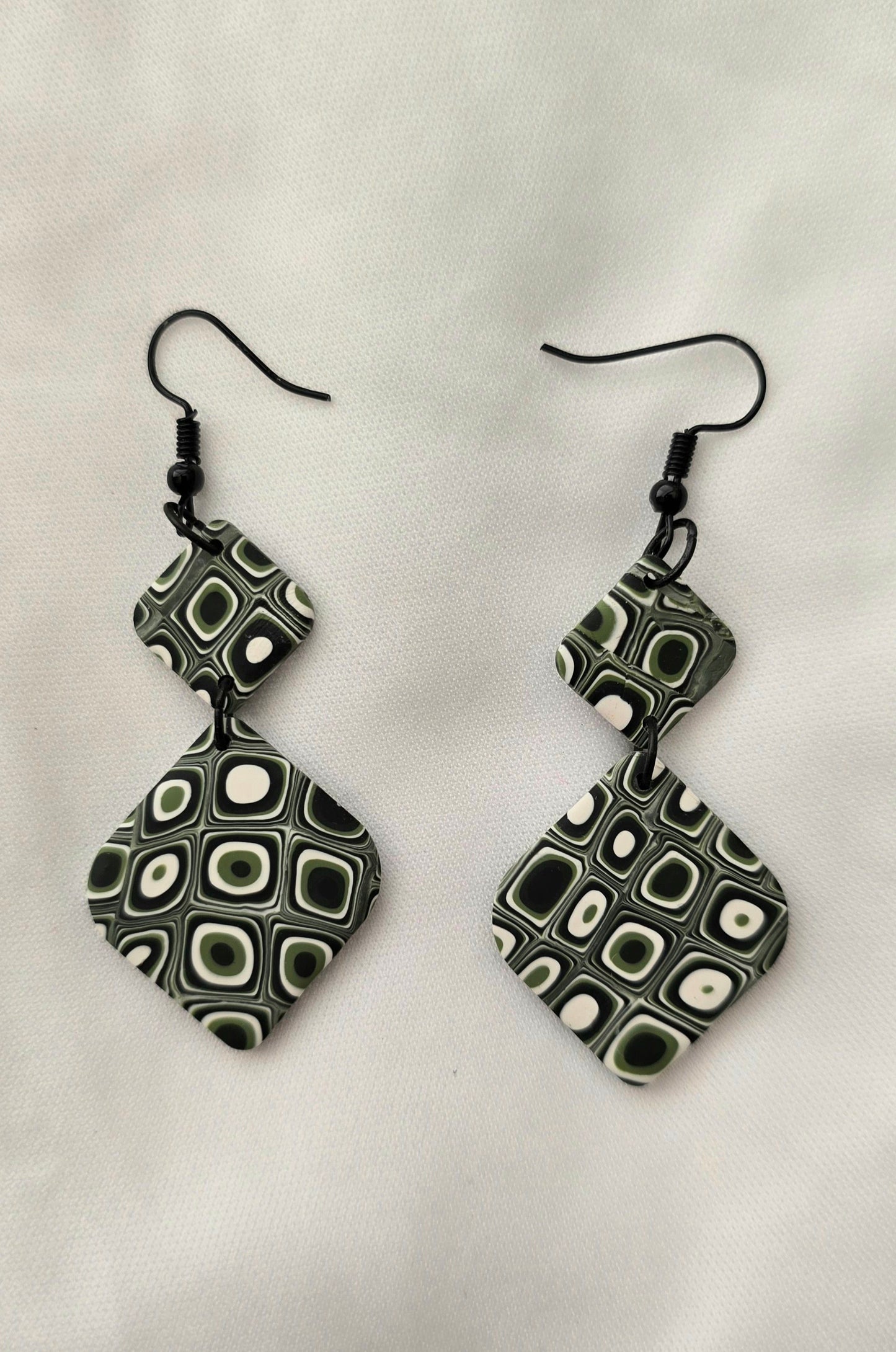 Green Circles Square Dangle Earrings
