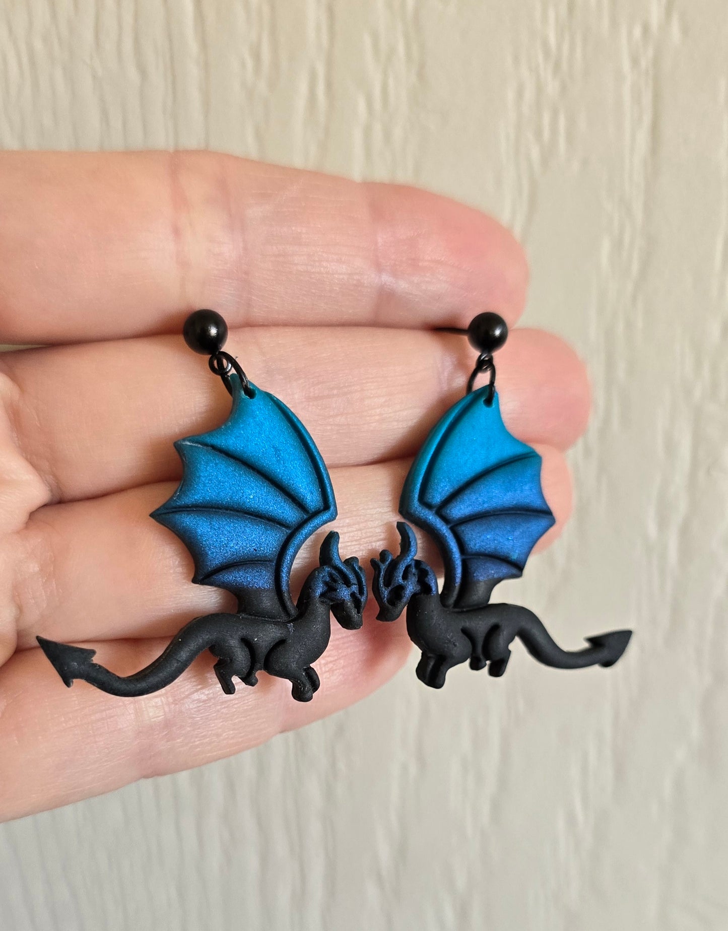 Blue and Black Dragon Earrings