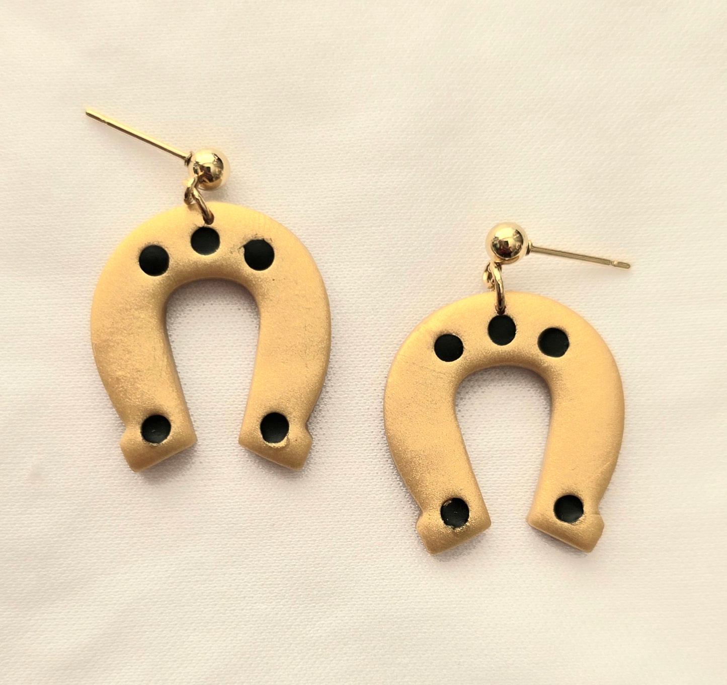 Gold Lucky Horseshoe Dangle Earrings