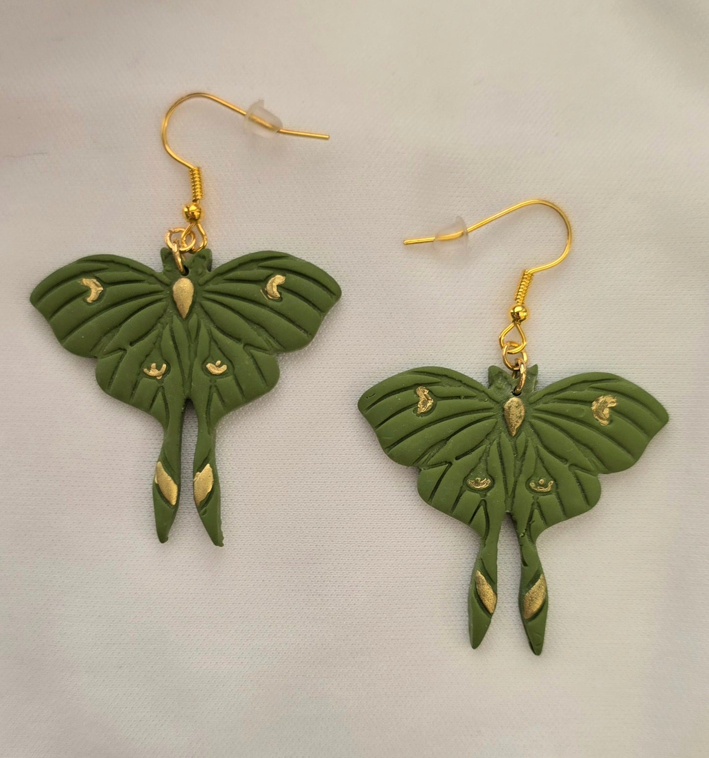 Green and Gold Moth Earrings