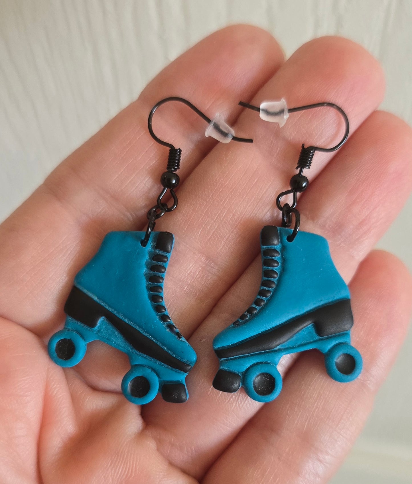 Teal and Black Retro Skate Earrings