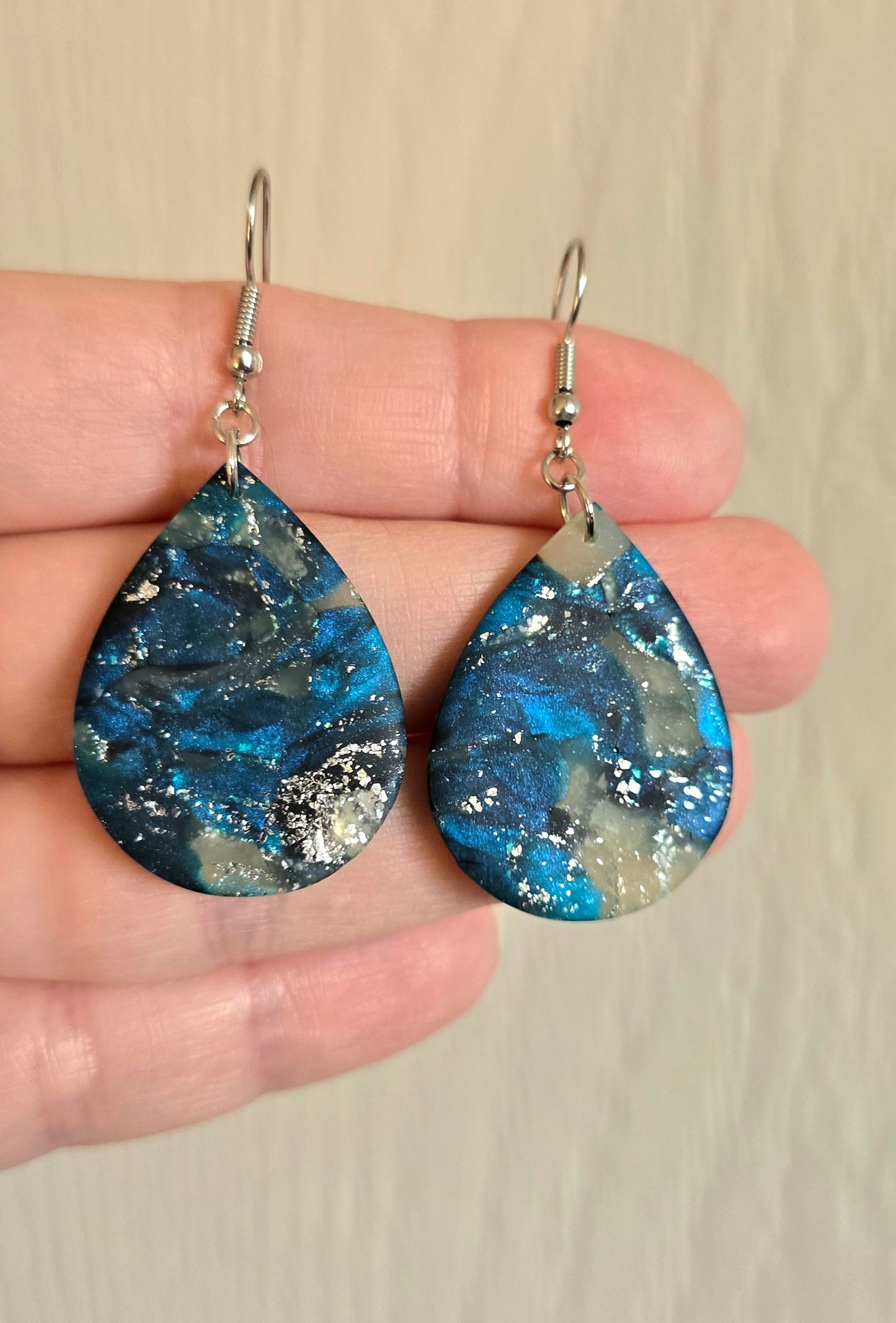 Icy Blue Shimmer Teardrop Earrings