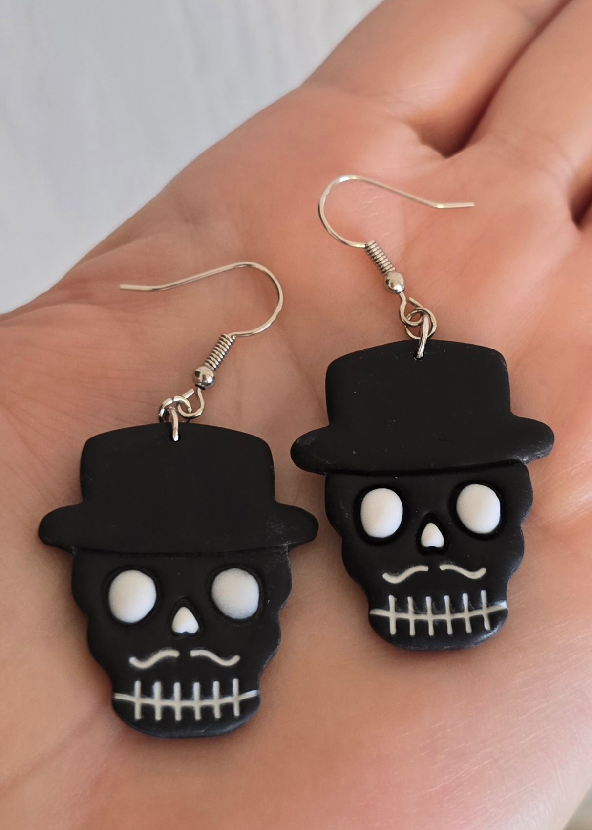 Skeleton Man Top Hat Dangle Earrings