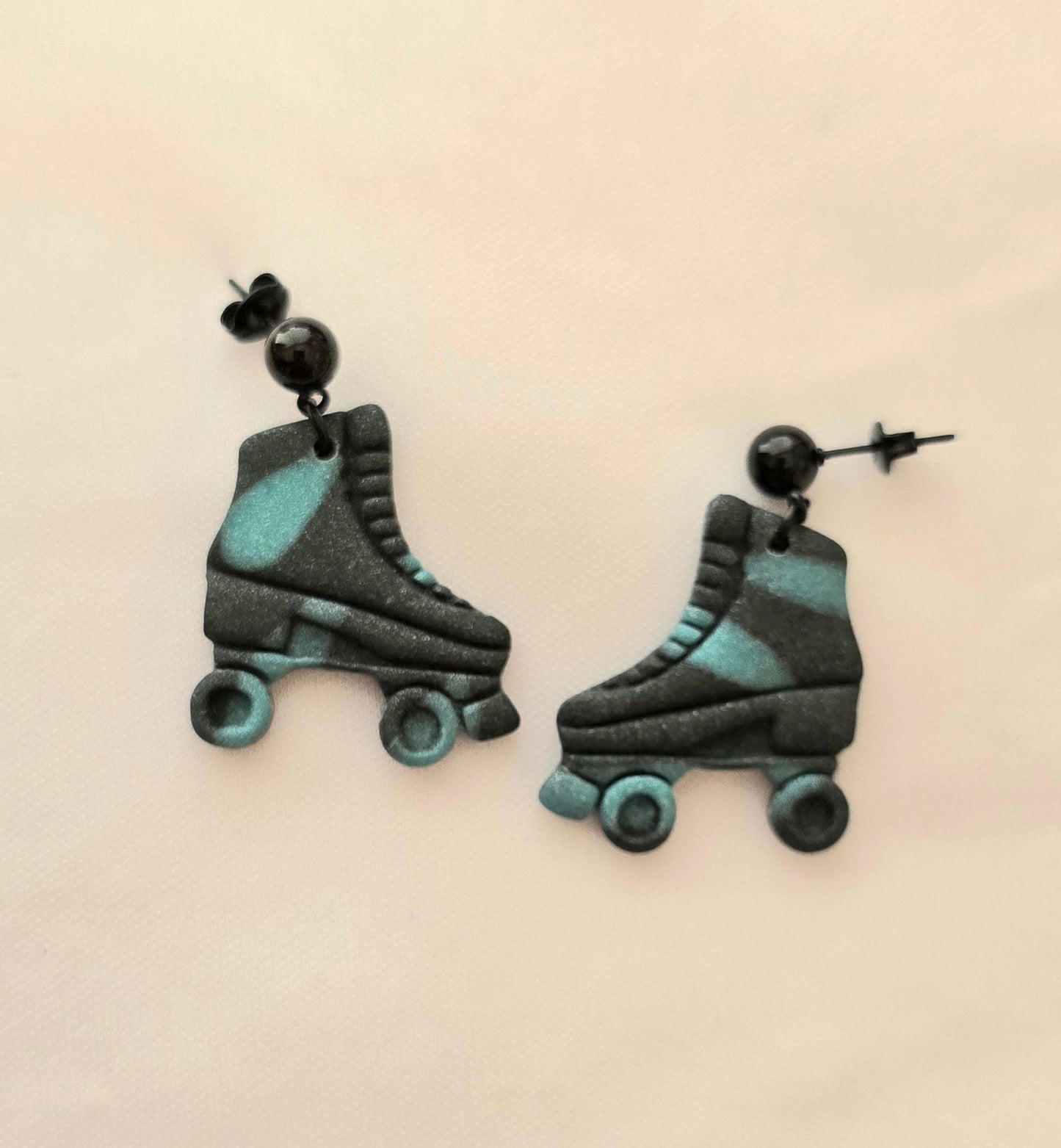 Teal and Black Retro Skate Earrings, Style 2
