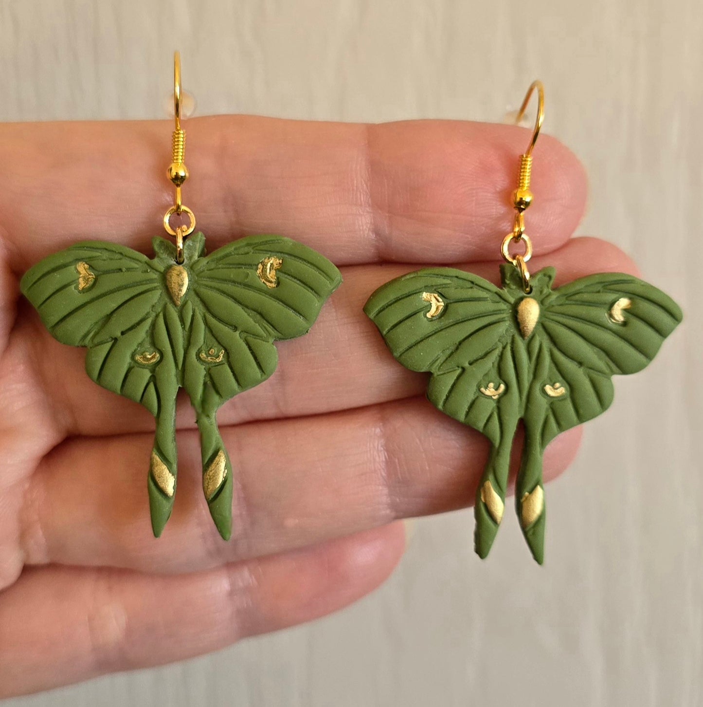 Green and Gold Moth Earrings