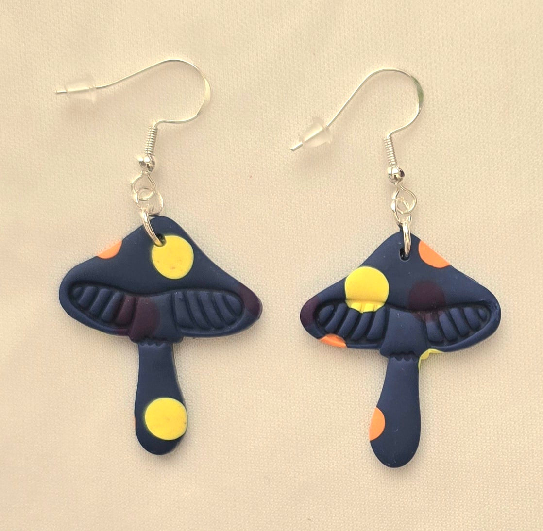 Blue Polka Dot Mushroom Dangle Earrings