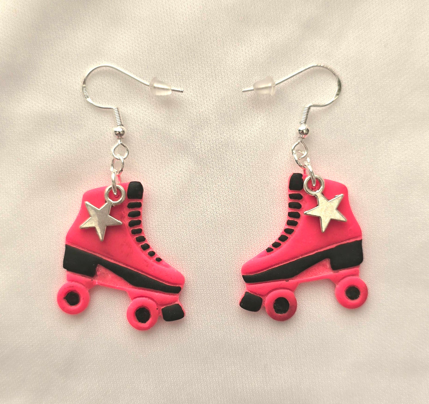 Hot Pink and Black Retro Skate Earrings