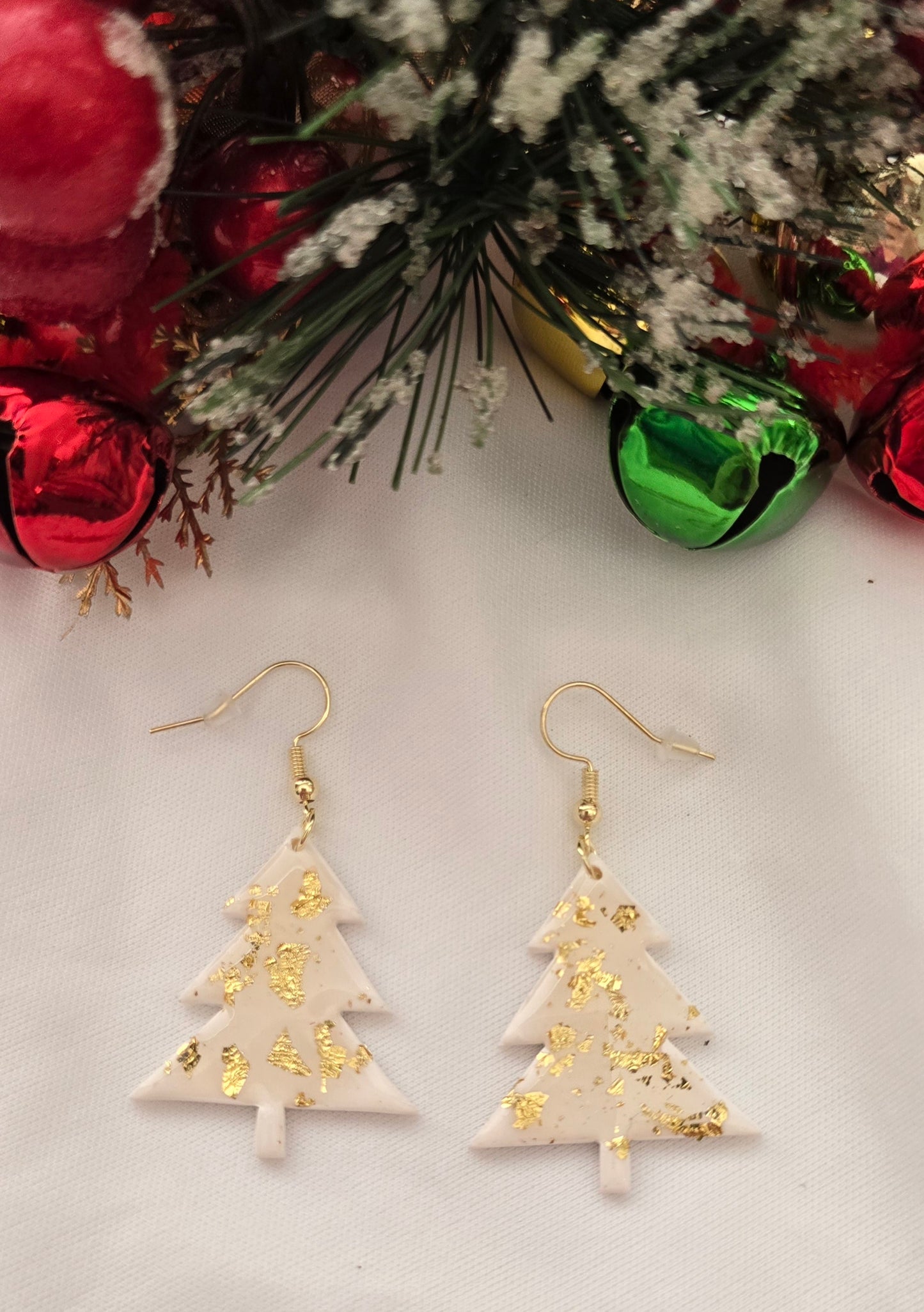 White and Gold Christmas Tree Earrings