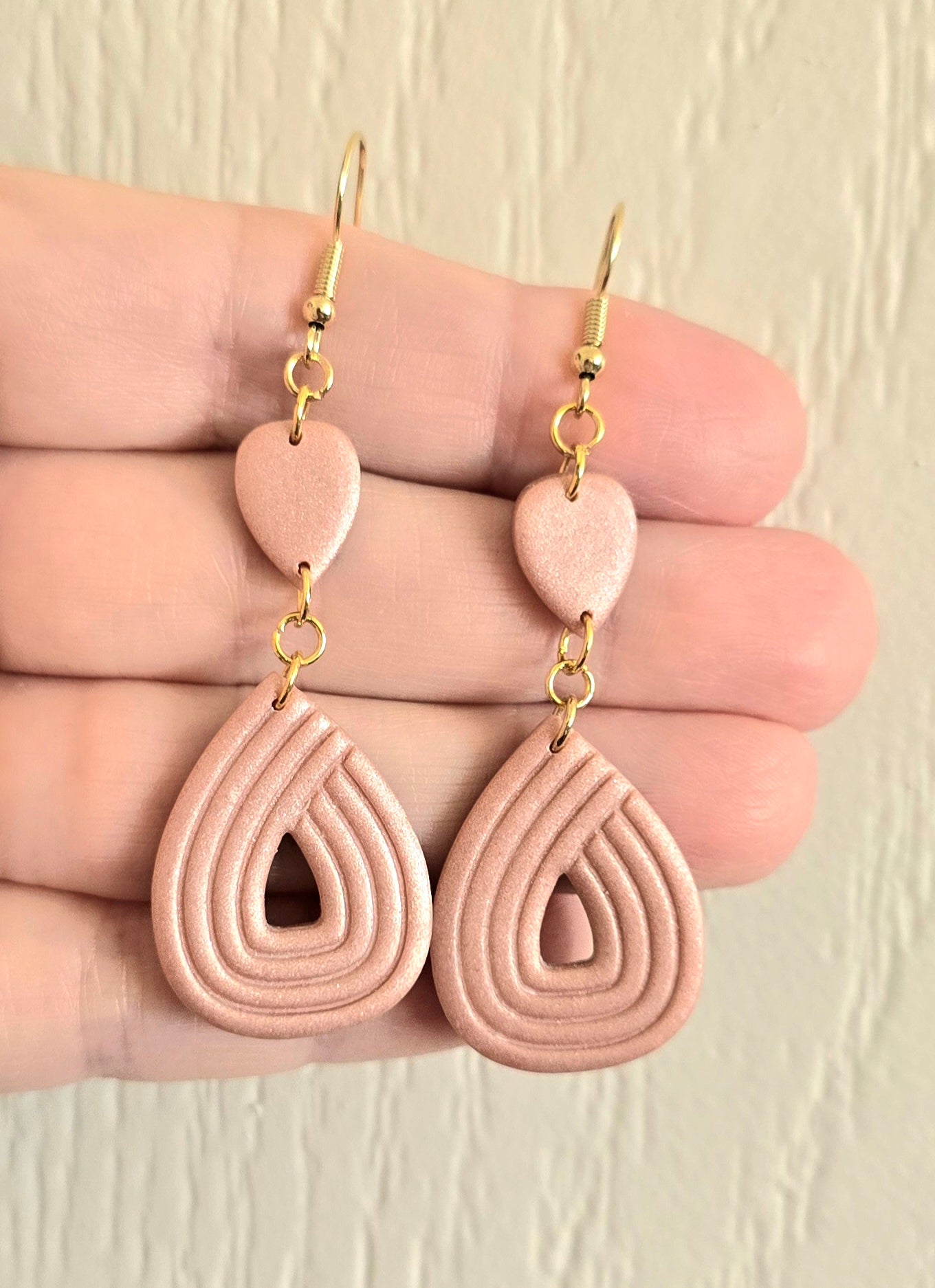 Rose Gold Embossed Teardrop Dangle Earrings